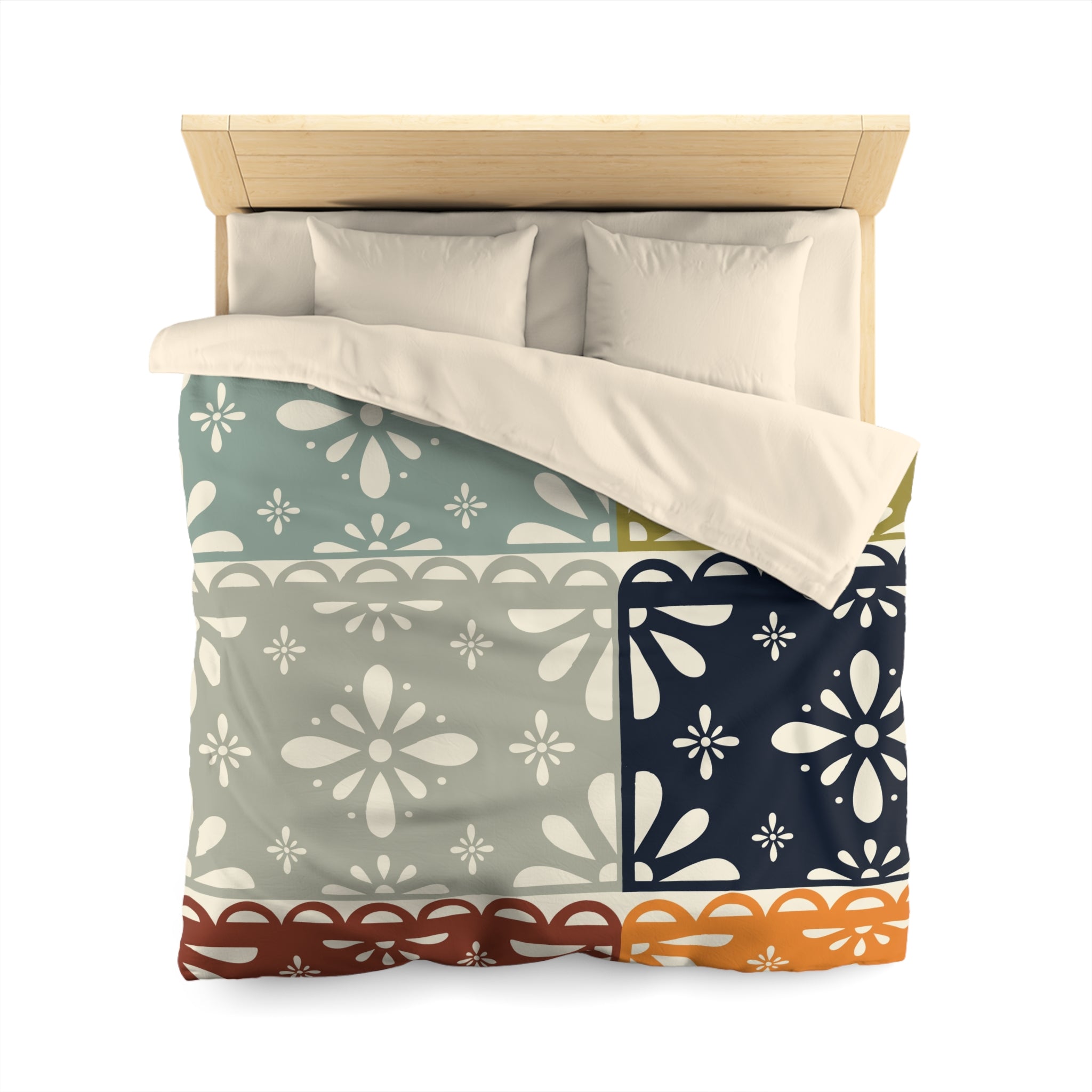 Modern Scandinavian Flower Patchwork, Mid Mod Duvet Cover - Mid Century Modern Gal