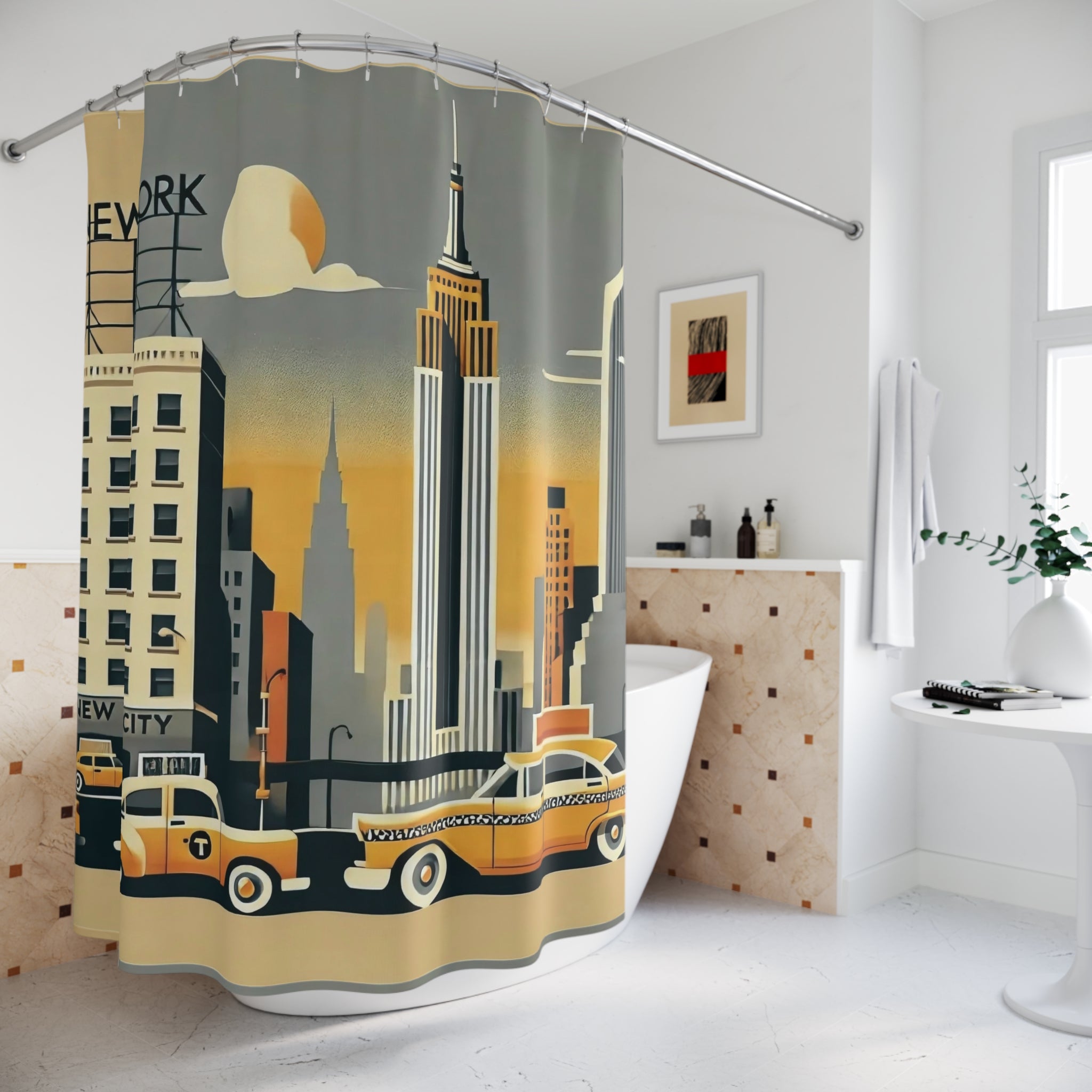New York City Themed Retro Mod Kitschy Shower Curtain - Mid Century Modern Gal