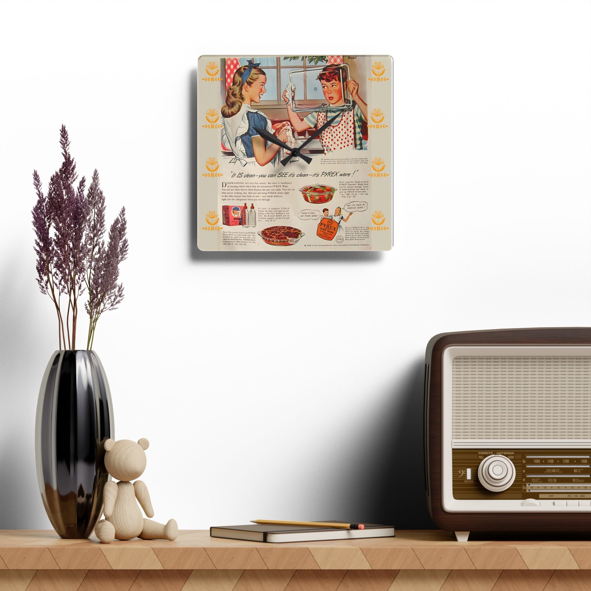 Vintage Kitchen Pyrex Ad Retro Wall Clock - Mid Century Modern Gal