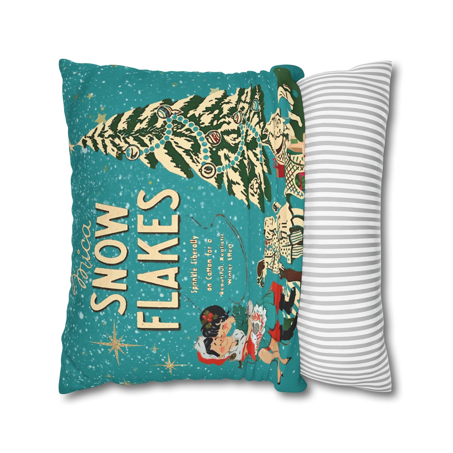 50s Mica Snow Christmas Pillow, Kitschy Mod Couple, Festive Fun Pillow Cover - Mid Century Modern Gal