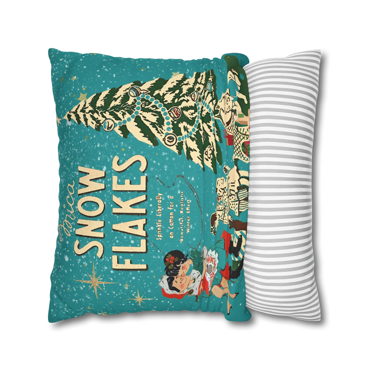 50s Mica Snow Christmas Pillow, Kitschy Mod Couple, Festive Fun Pillow Cover - Mid Century Modern Gal
