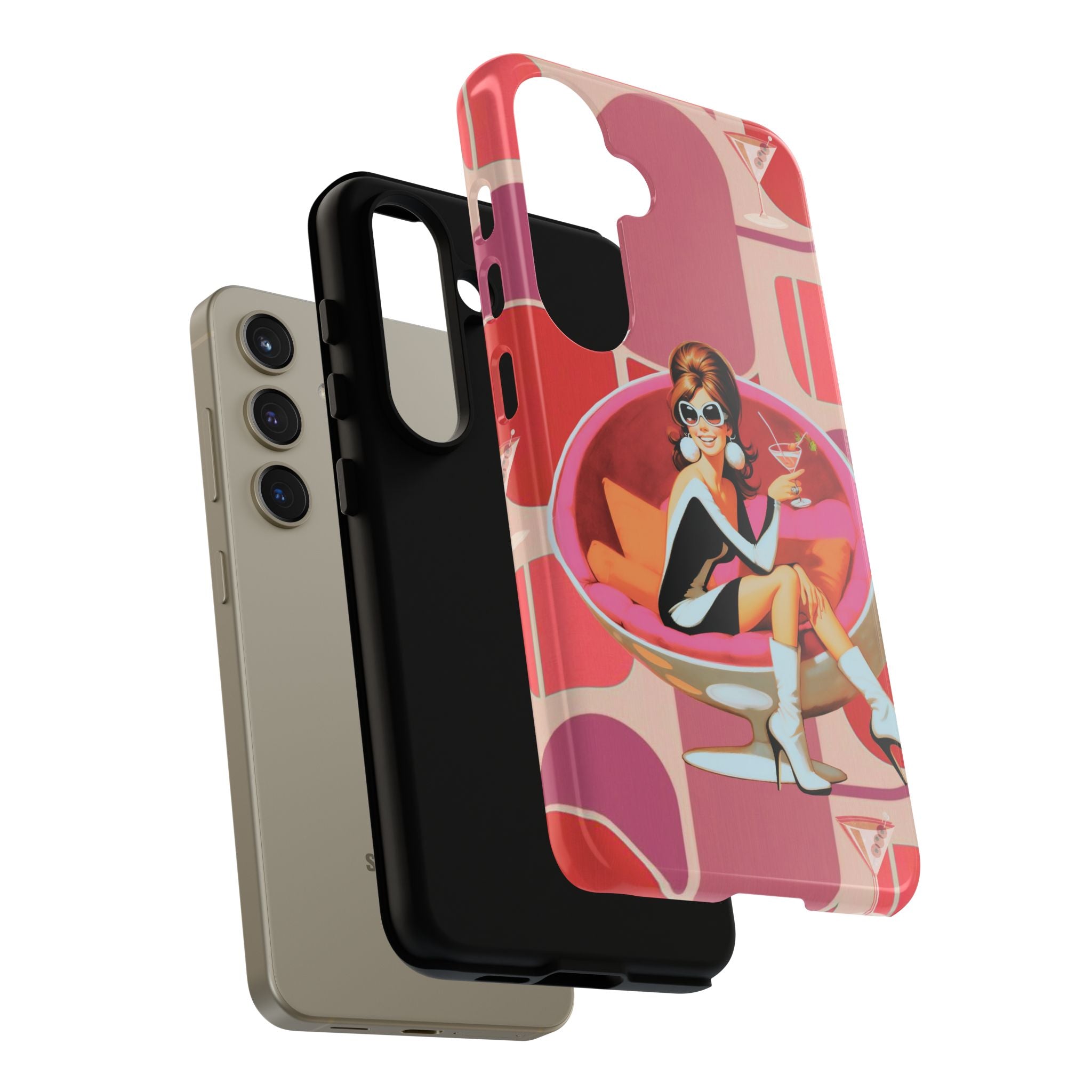 Mid Mod 60s Mod Gal, Kick Back Enjoy, Retro Chic Phone Case with Cocktail Design