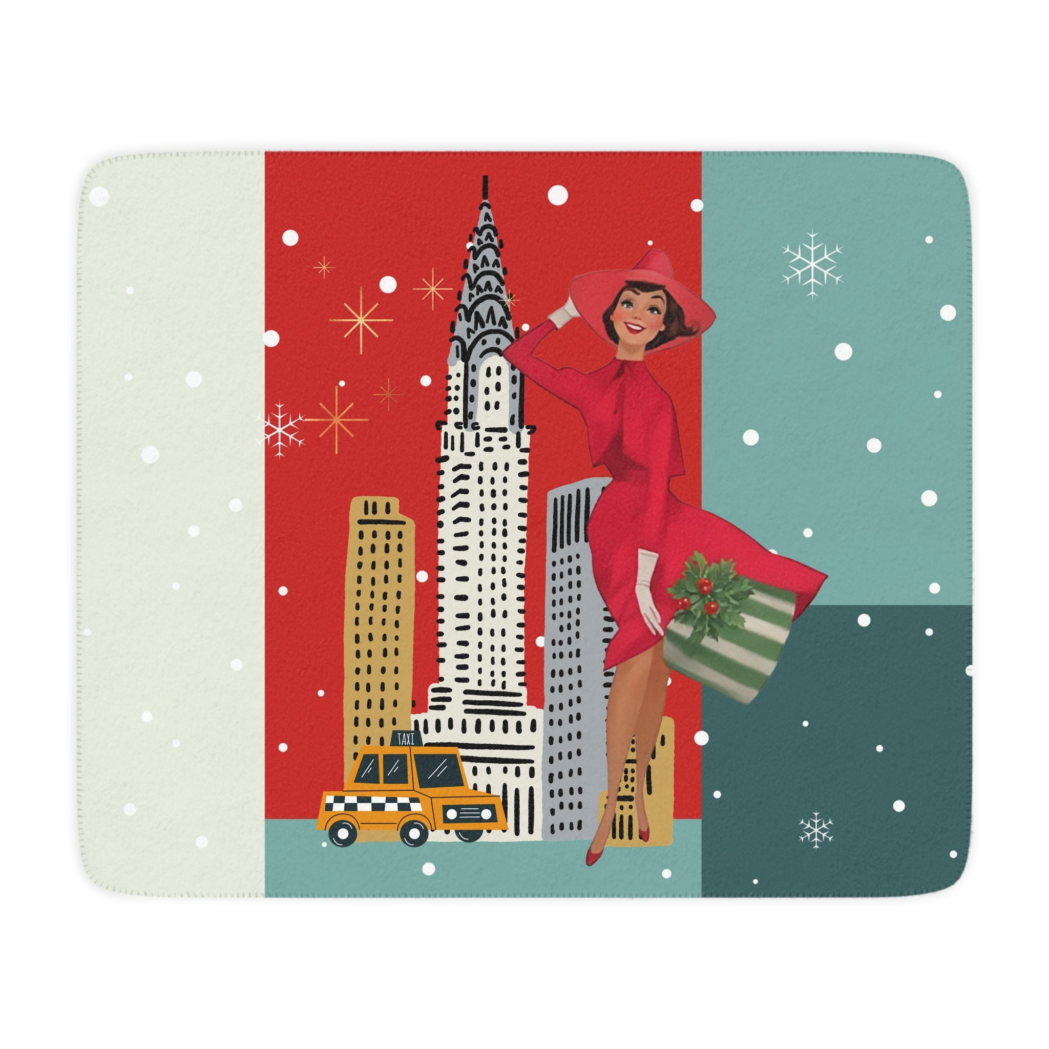 Mid Century Modern Christmas Kitsch Vintage New York Holiday Sherpa Blanket - Mid Century Modern Gal