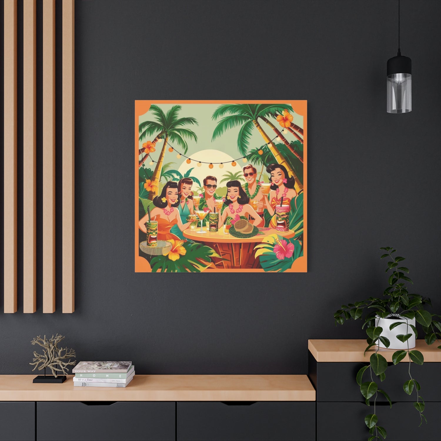 Mid Century Modern Tiki Party Tropical Retro Canvas Art - Vintage Hawaiian Party Decor - Mid Century Modern Gal