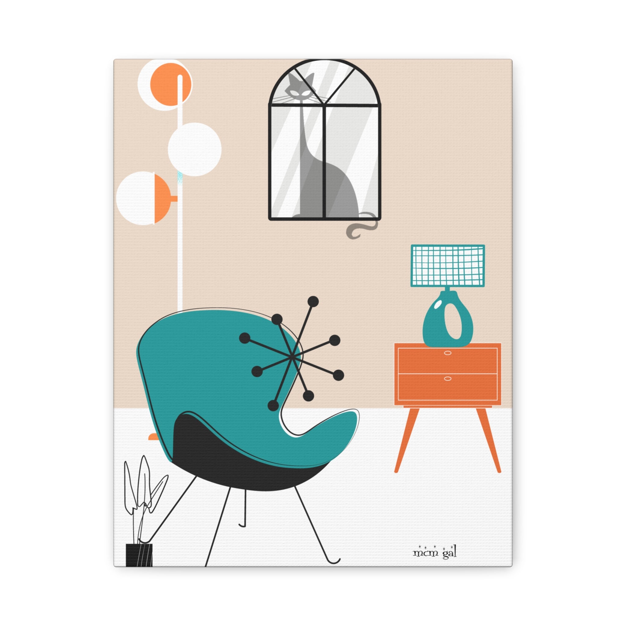 Atomic Cat Wall Art Mid-Century Modern Minimalist Canvas Art Print - Mid Century Modern Gal