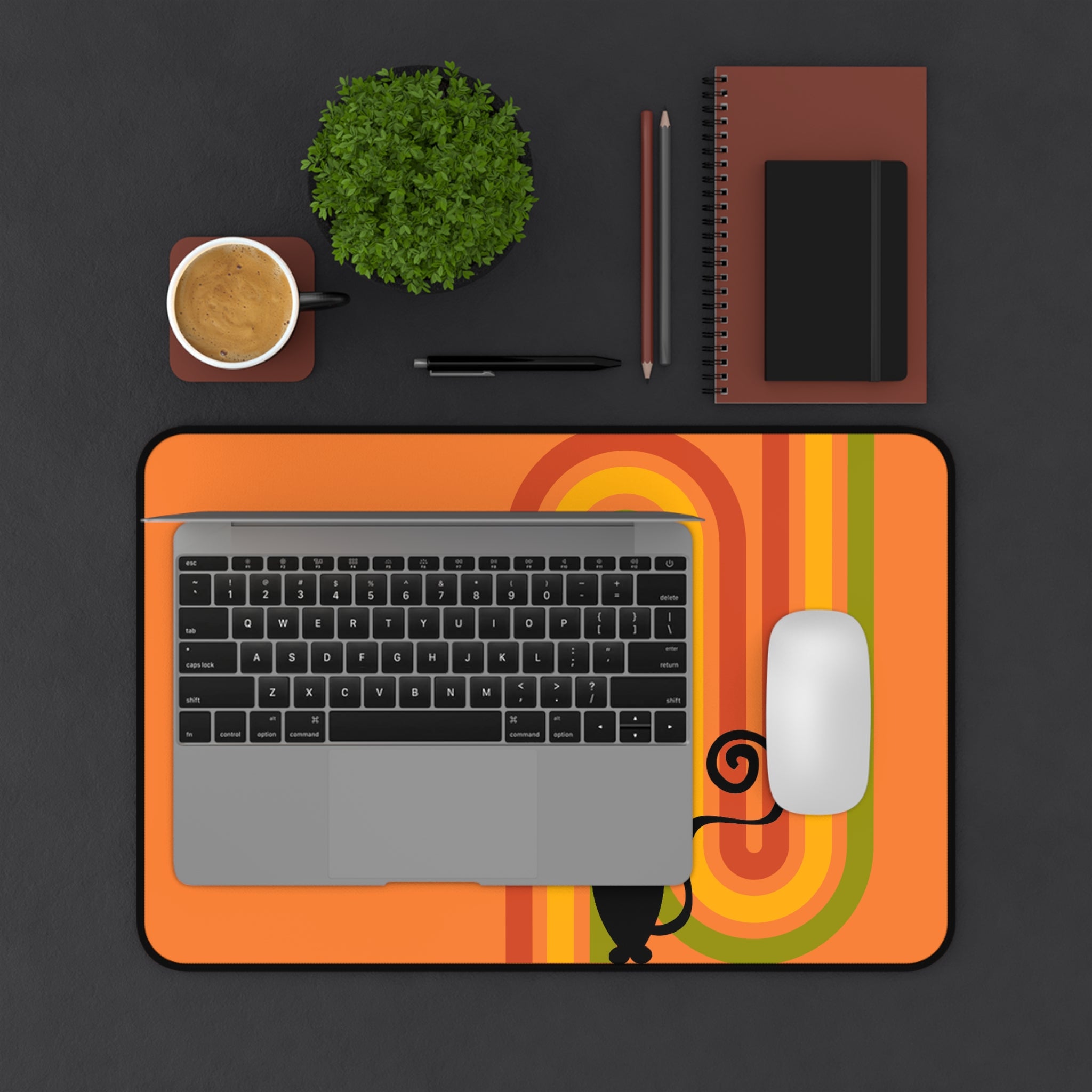 Atomic Cat Retro Orange Groovy Rainbow Mid Century Modern Desk Mat - Mid Century Modern Gal