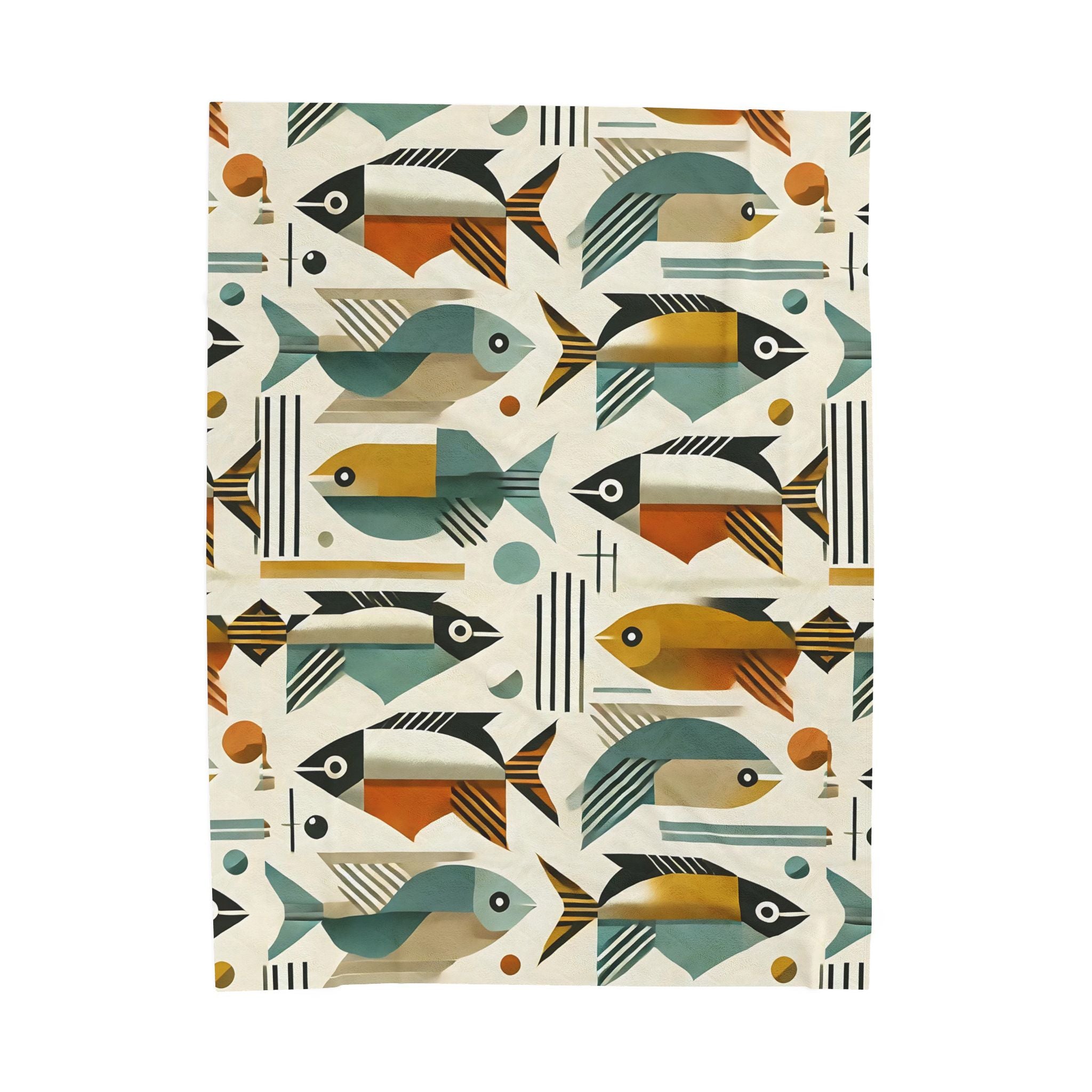 Mid Century Modern Bauhaus Colorful Fish Pattern Plush Blanket for Cozy Living Spaces - Mid Century Modern Gal