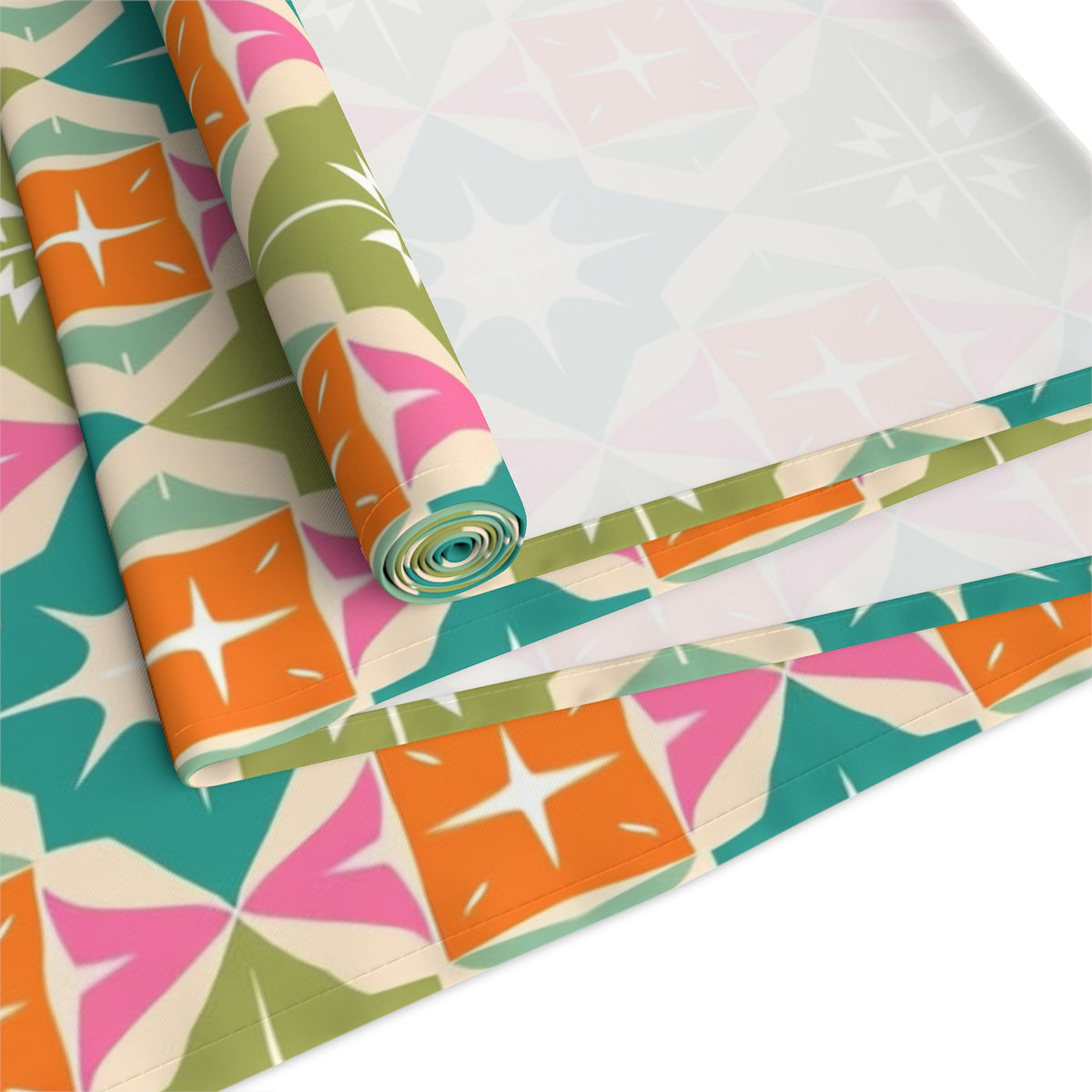 Mid Century Modern Atomic Starbursts Diamonds Vibrant Geometric Retro Table Runner - Mid Century Modern Gal
