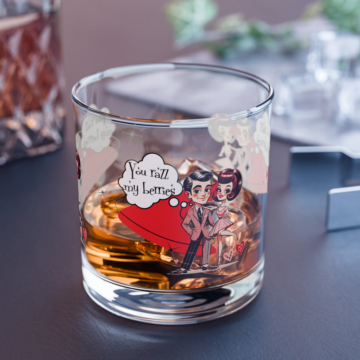 Mid Century Modern Kitschy Retro Couple Cute, Funny Bourbon Cocktail Rocks Glass, 10oz - Mid Century Modern Gal