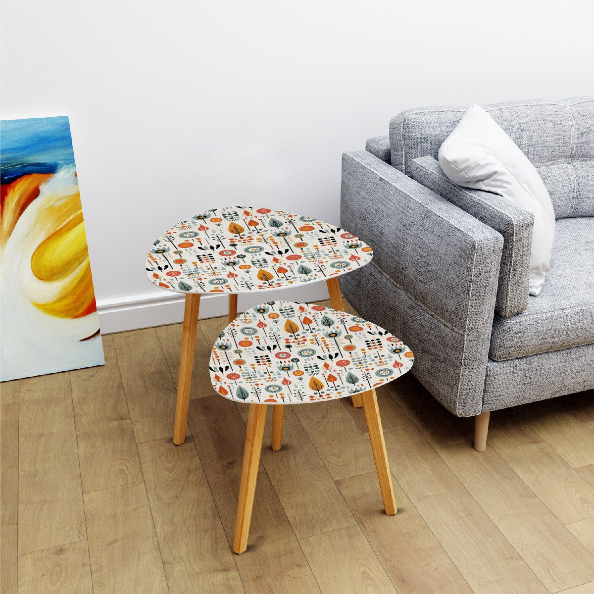 Modern Scandinavian Floral MCM Nesting Tables - Mid Century Modern Gal