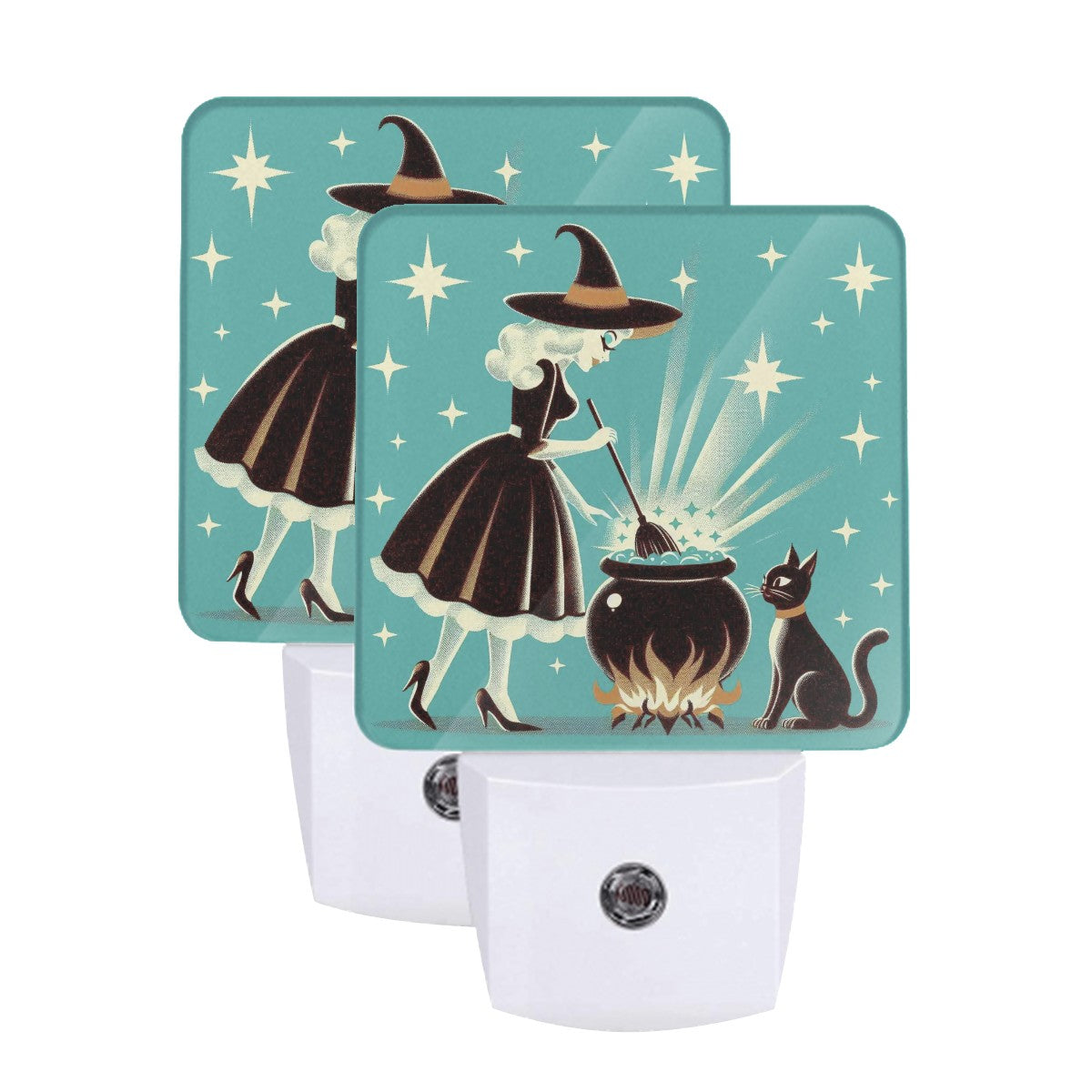 Witch's Brew Mid Century Modern Halloween Gothic Teal LED Night Light Set of 2 - Mid Century Modern Gal