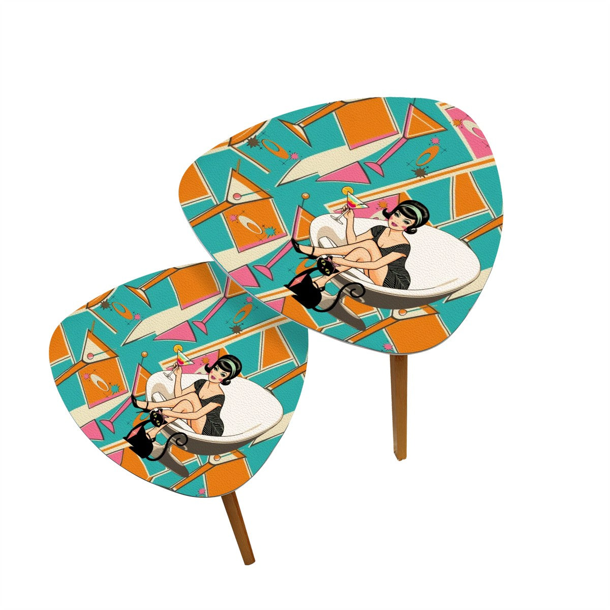 Atomic Cocktail Mid Century Modern Nesting Tables, Kitschy Mod Atomic Cat, Retro Gal, MCM Furniture - Mid Century Modern Gal