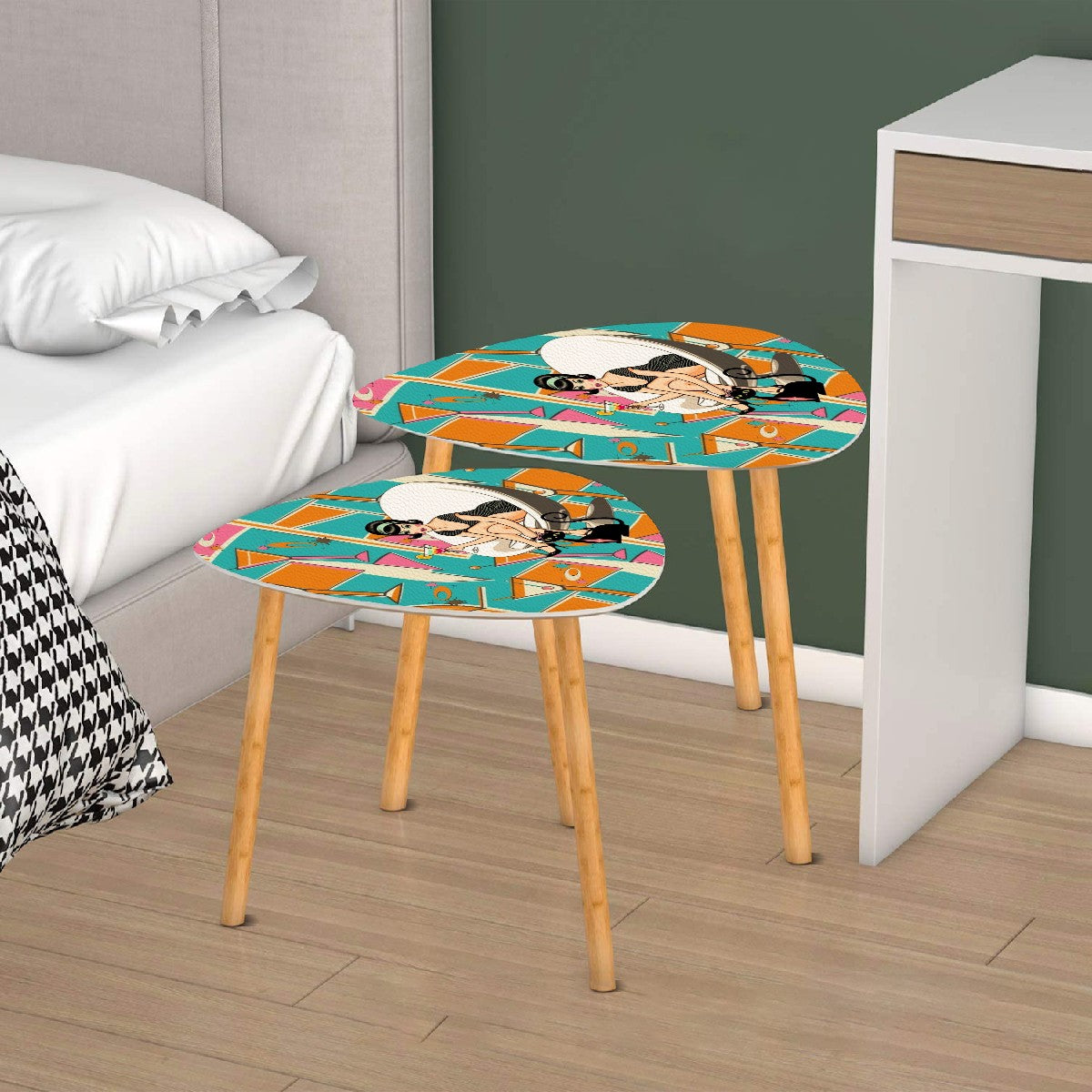 Atomic Cocktail Mid Century Modern Nesting Tables, Kitschy Mod Atomic Cat, Retro Gal, MCM Furniture - Mid Century Modern Gal