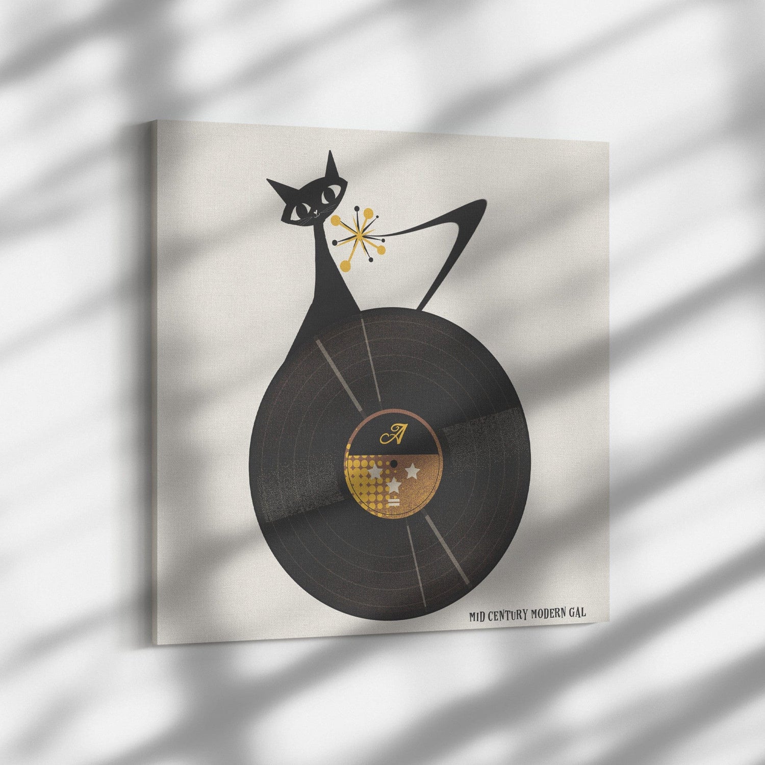 Atomic Cat, Groovy Record, Mid Century Modern Wall Art Wall Art 14x14 / .75