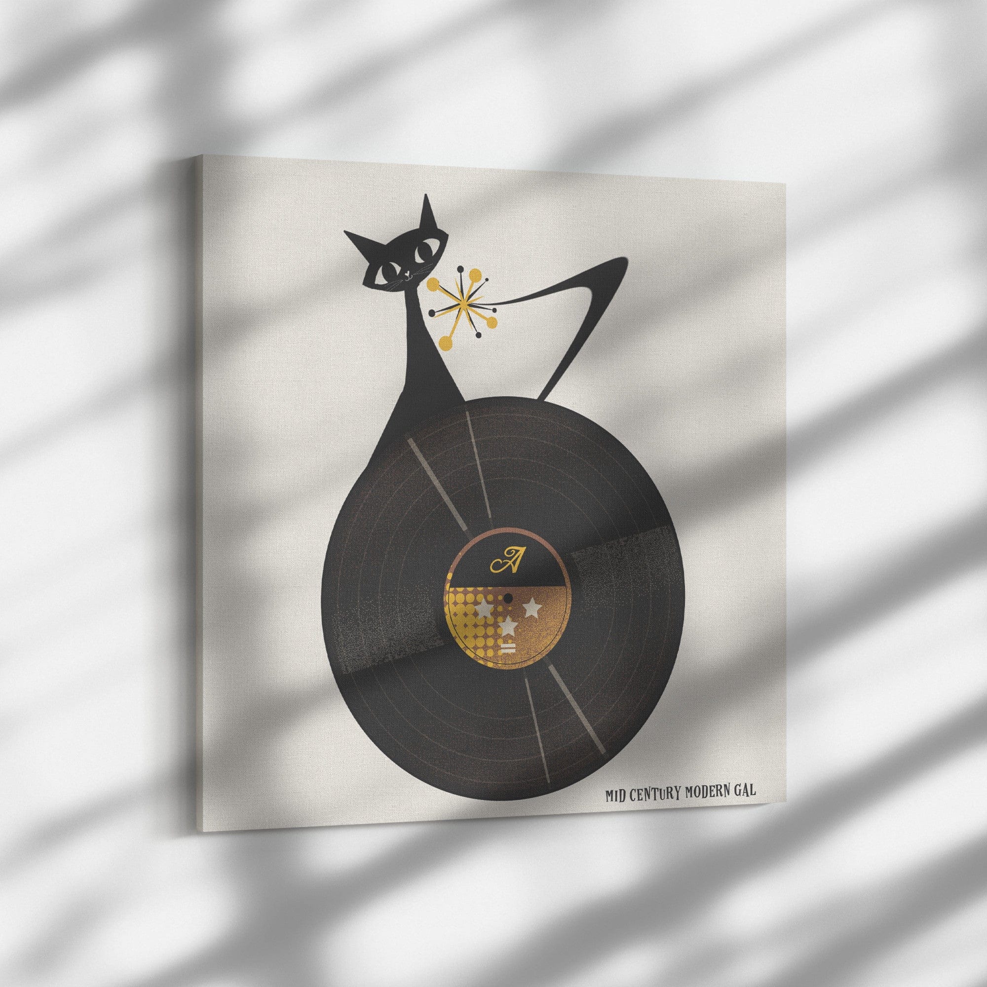 Atomic Cat, Groovy Record, Mid Century Modern Wall Art Wall Art 14x14 / .75