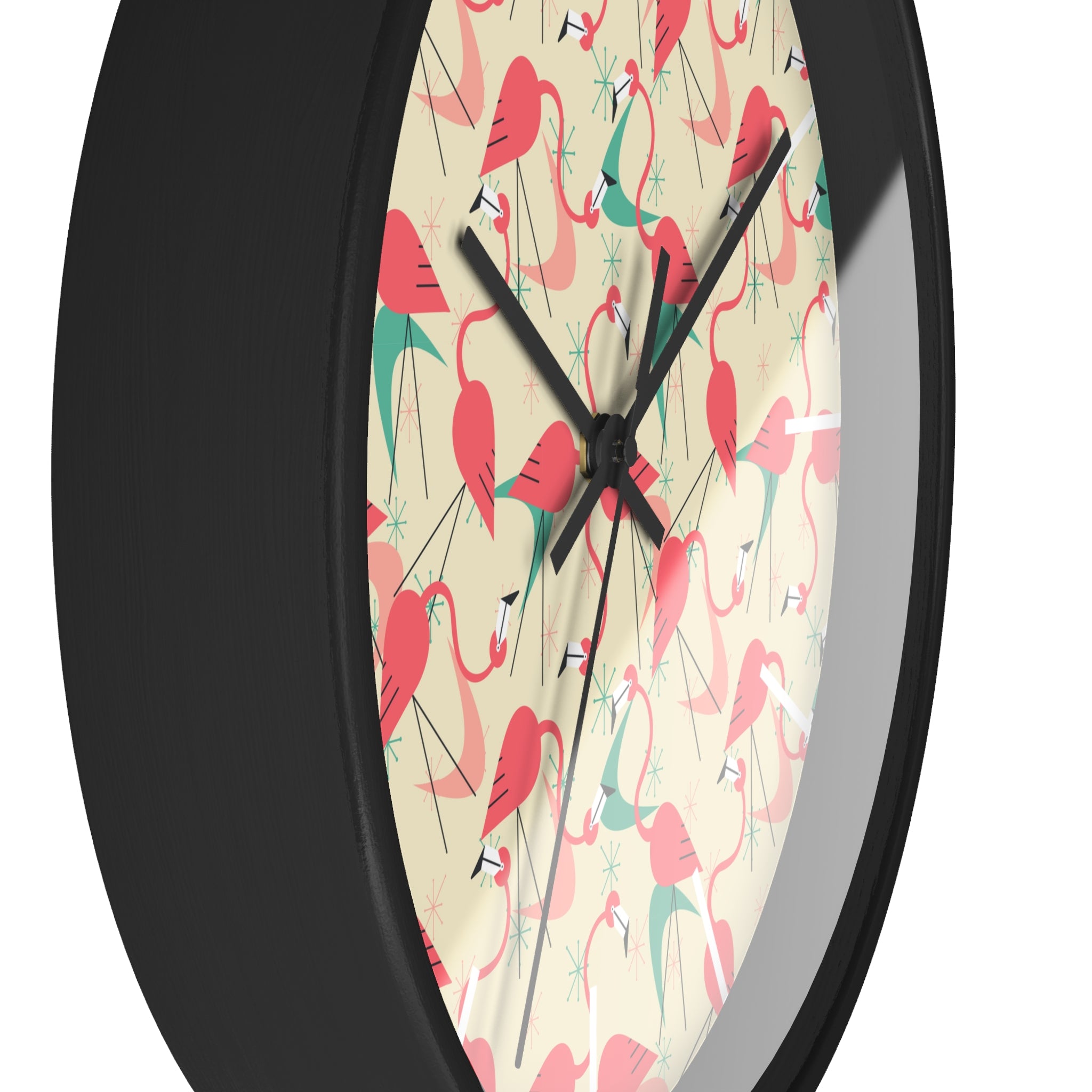 Mid Century Modern Flamingo Wall Clock, Kitschy Quirky Dancing Flamingos Fun Home Decor for Retro Summer Vibes - Mid Century Modern Gal