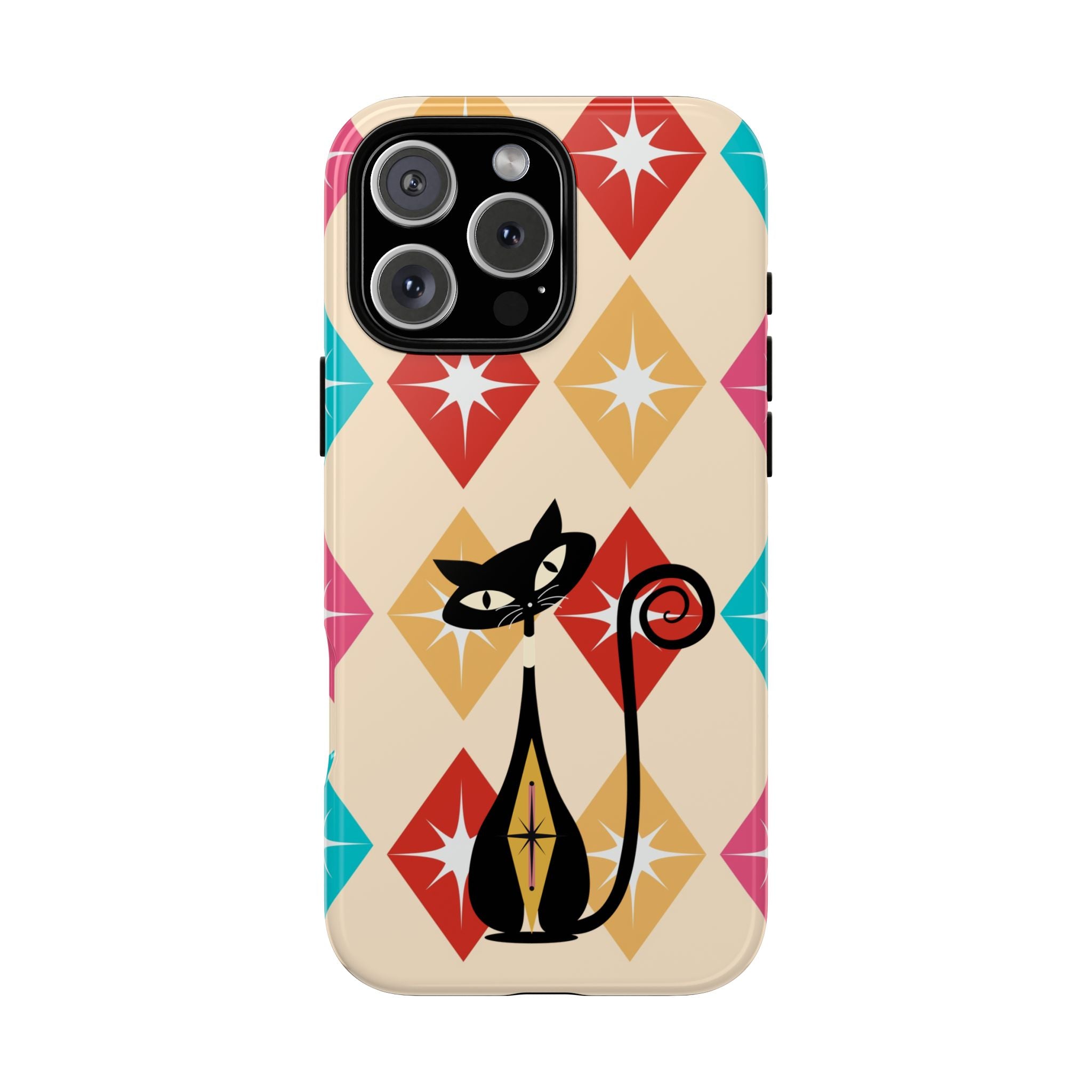 Mid Century Modern Atomic Cat, Atomic 50s Diamonds Retro Phone Tough Cases - Mid Century Modern Gal