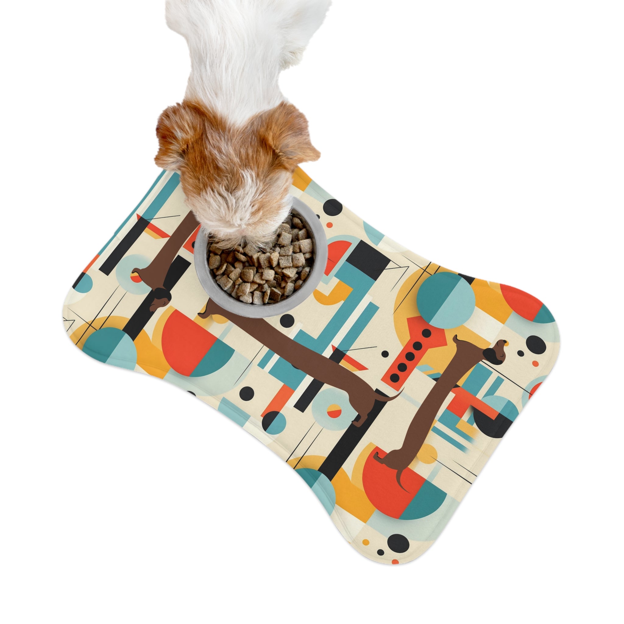 Doxie Dog, Wiener Dog Lover, Mid Mod Bauhaus Designed Pet Feeding Mats - Mid Century Modern Gal