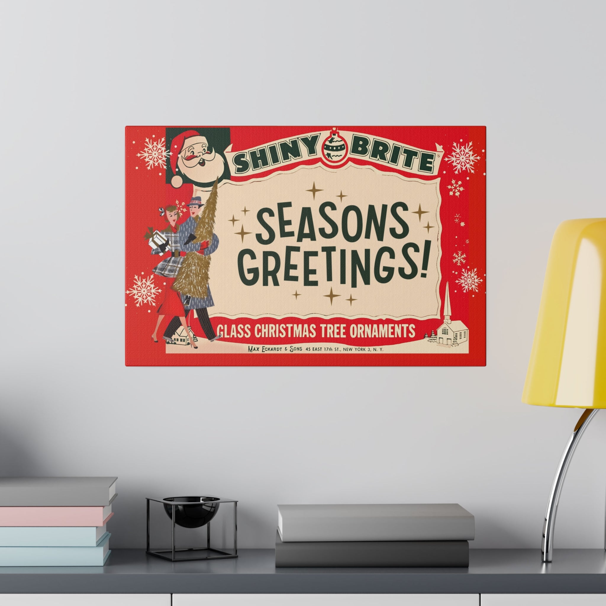 Shiny Brite Vintage Ad, Mid Century Modern Kitschy Christmas Deocr Matte Canvas - Mid Century Modern Gal