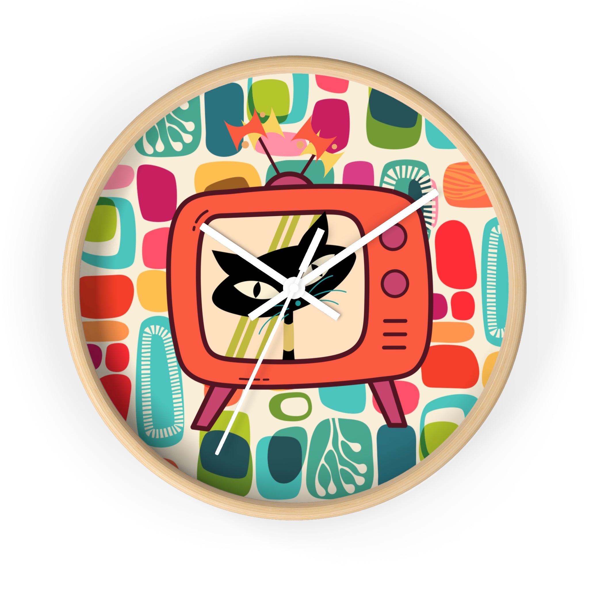 Atomic Cat Mid Century Amoeba Designed, Kitschy Kitchen, Livingroom, Den Office MCM Wall Clock - Mid Century Modern Gal
