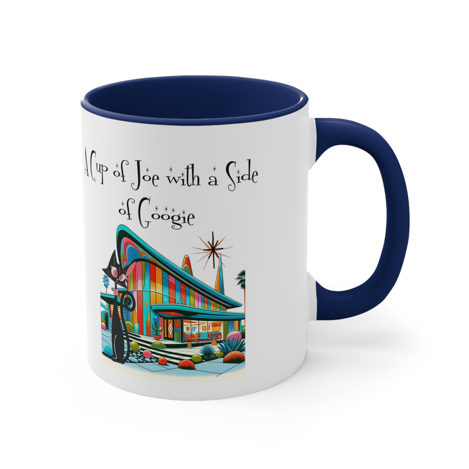 Mid Century Modern Drinkware, Atomic Cat Coffee Mug, Googie Designed, Mid Mod Coffee Lover Gifts - Mid Century Modern Gal