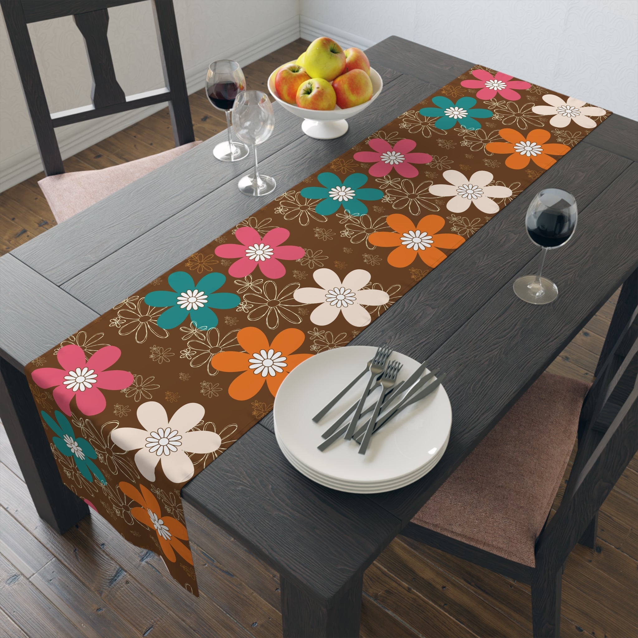 Retro Groovy Flower Power Mid Mod Brown Orange Teal Floral - Mid Century Modern Gal