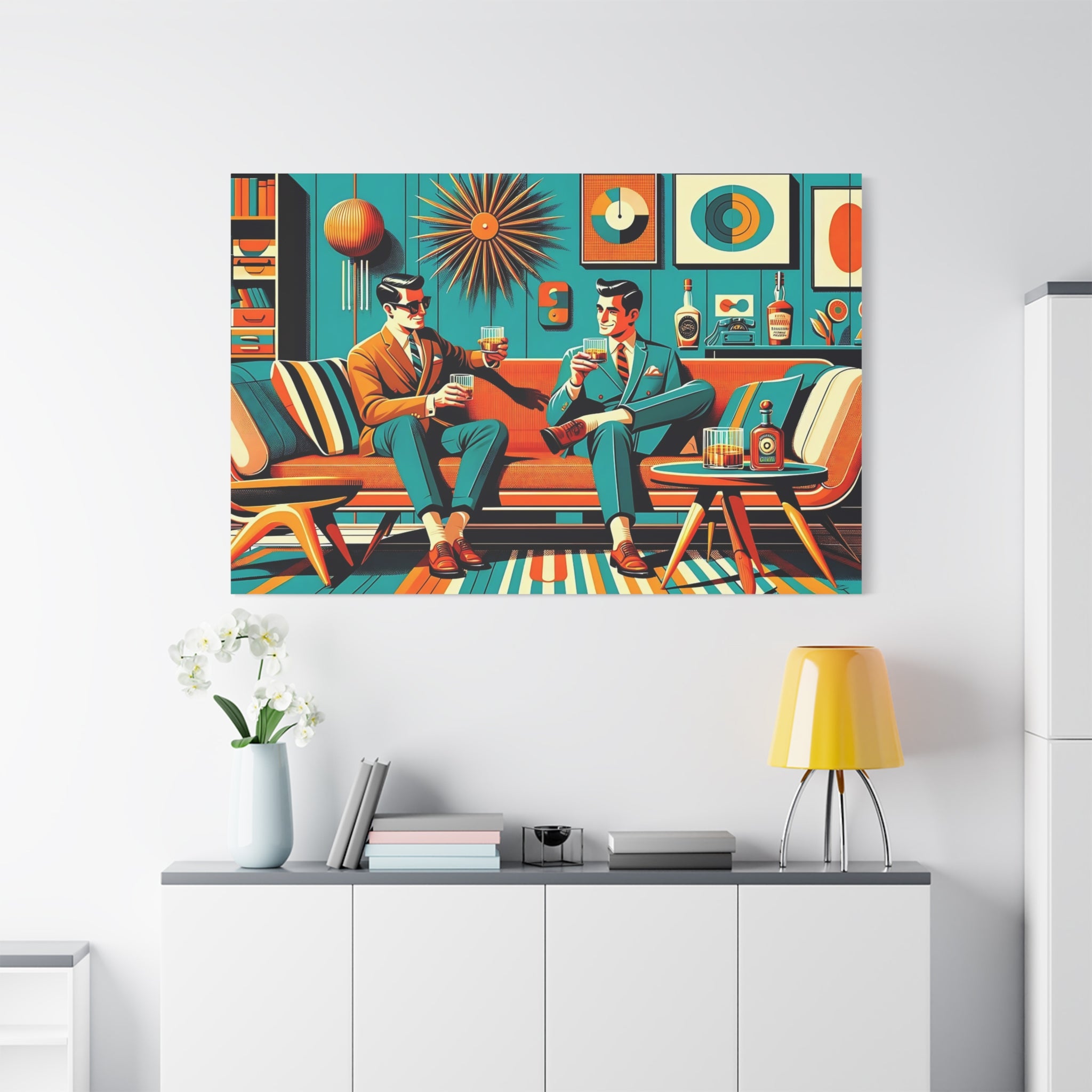 Mid Century Modern Mod Men, Bourbon Drinkers MCM Barware Lounge Wall Art - Mid Century Modern Gal