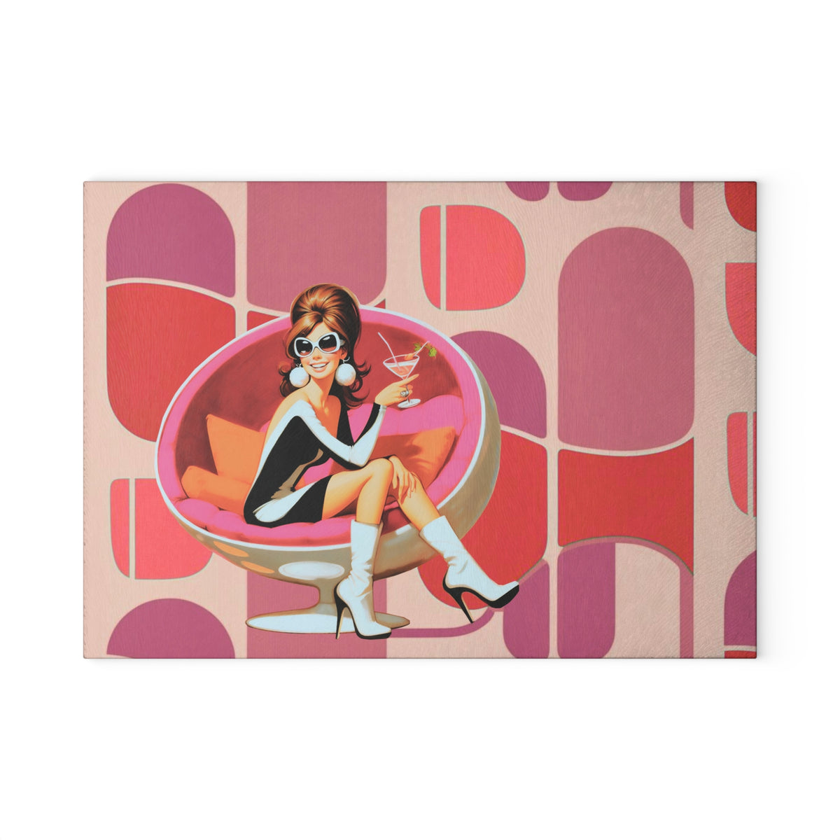 Mid Mod 60s Retro Gal, Cocktail Hour, MCM Barware Glass Cutting Board - Mid Century Modern Gal