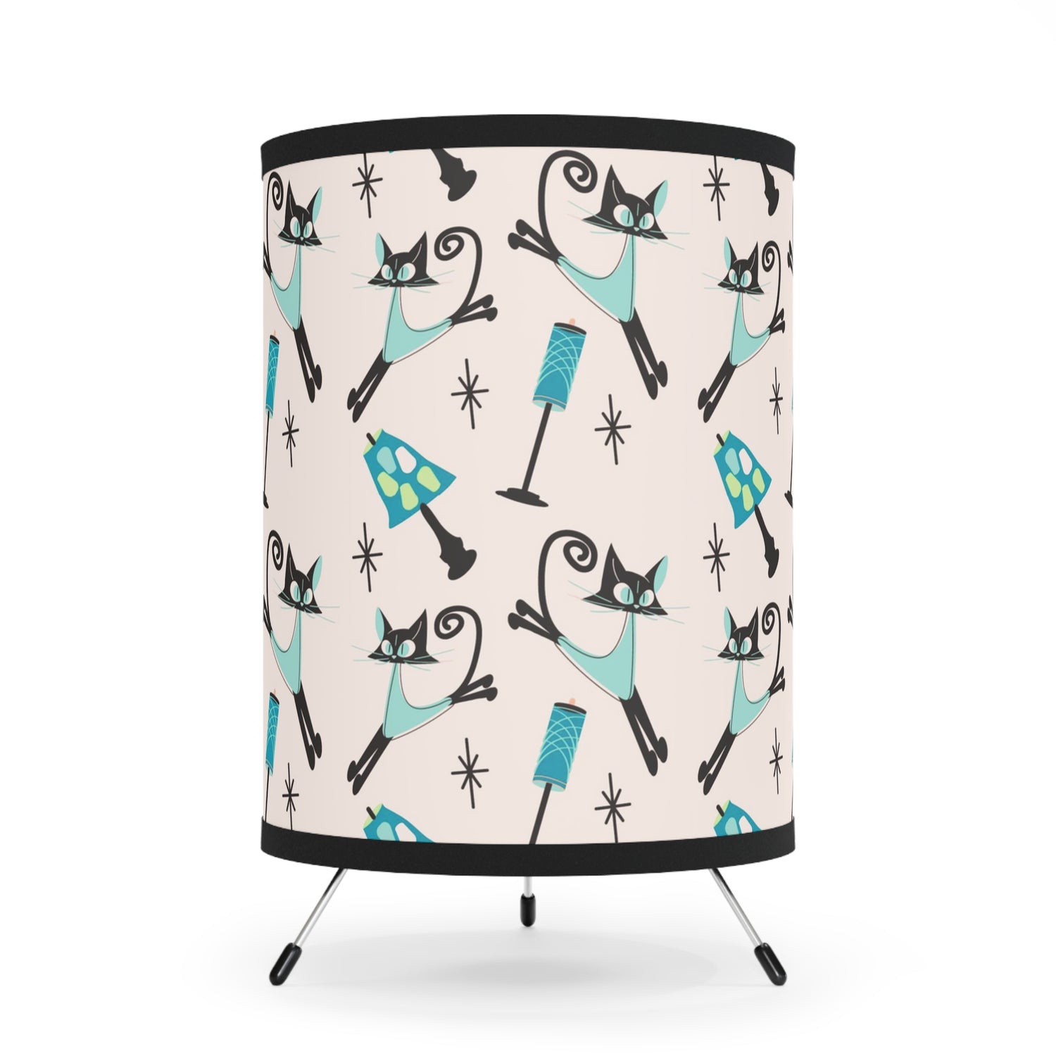 Atomic Kitty Kitschy Cute, Boomerang, Mid Century Modern Tripod Lamp - Mid Century Modern Gal