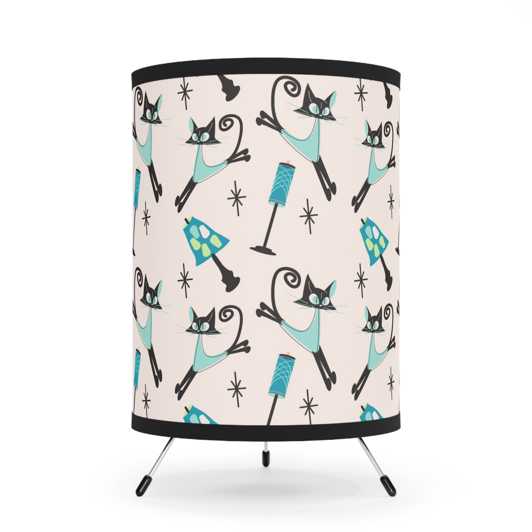 Atomic Kitty Kitschy Cute, Boomerang, Mid Century Modern Tripod Lamp - Mid Century Modern Gal