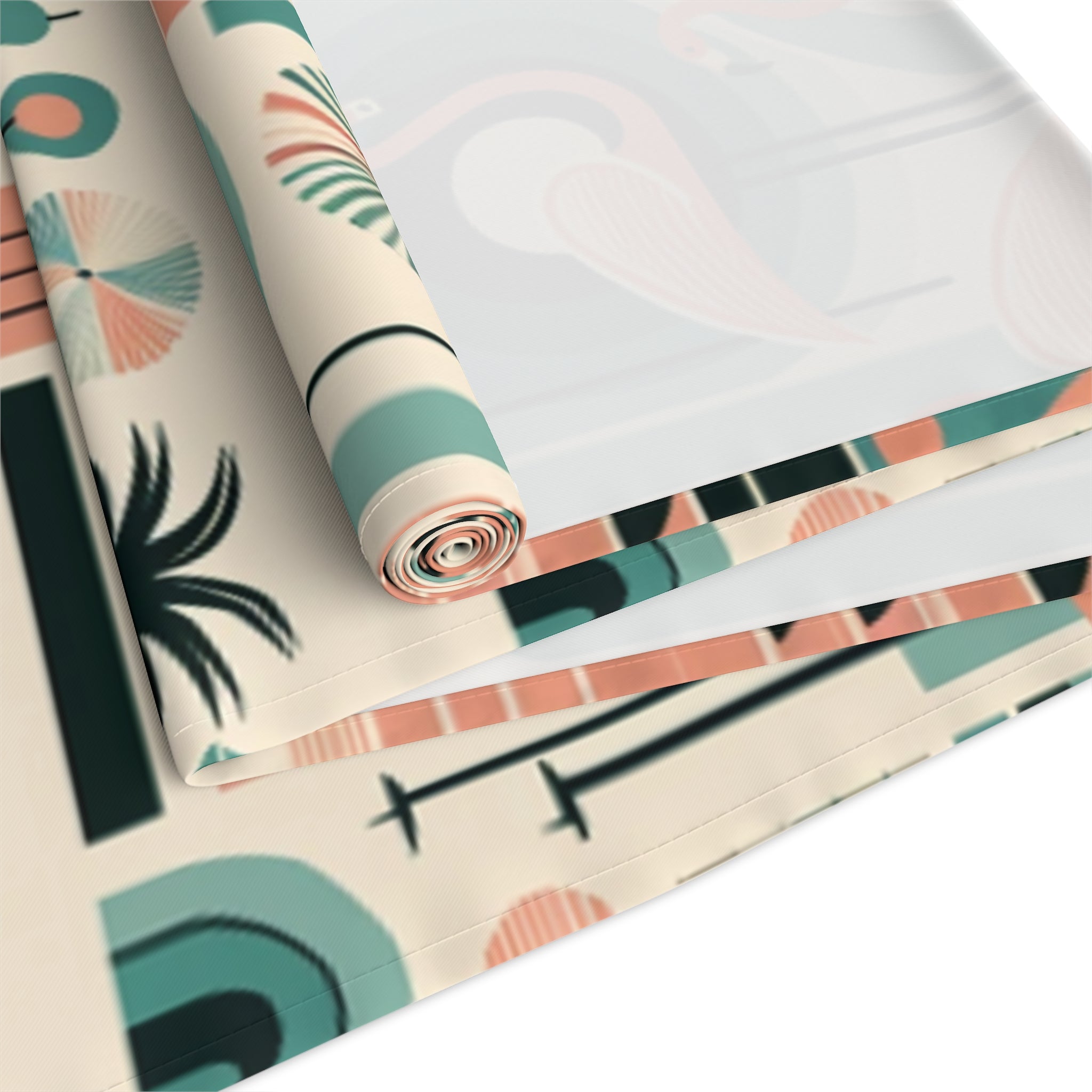 Palm Springs California Flamingo Mid Century Modern Pink, Aqua, MCM Table Runner - Mid Century Modern Gal