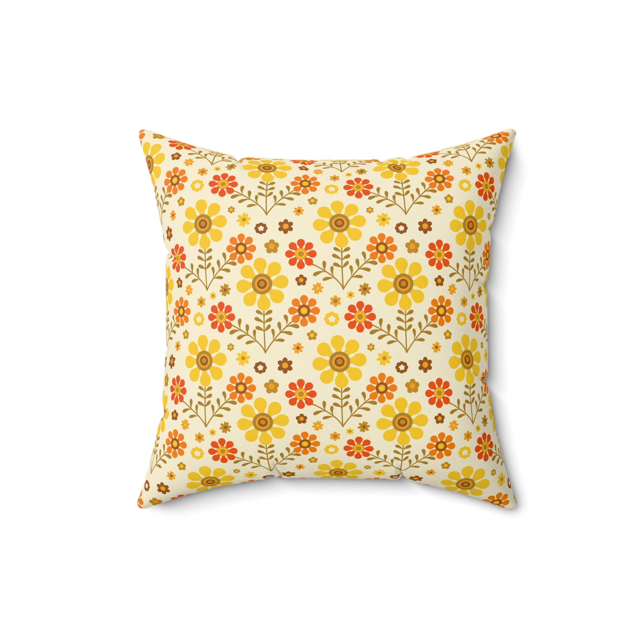 70s Mod Daisy Floral Retro Orange, Yellow Groovy Pillow Cover And Insert - Mid Century Modern Gal