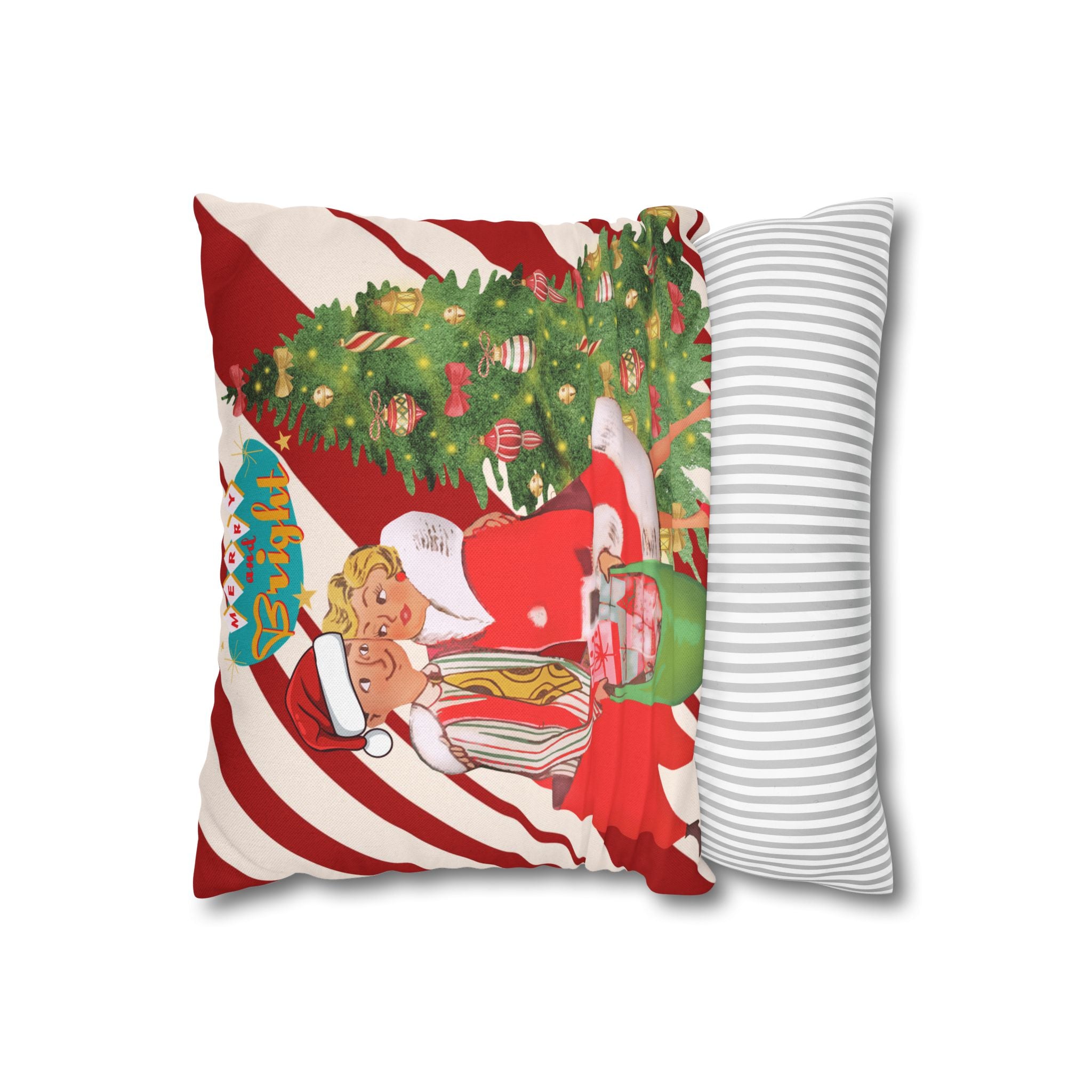 Retro Vintage Christmas Pillow Cover, Red And White Candy Cane Striped, Mid Century Modern Christmas Card Kitschy Holiday Throw - Mid Century Modern Gal