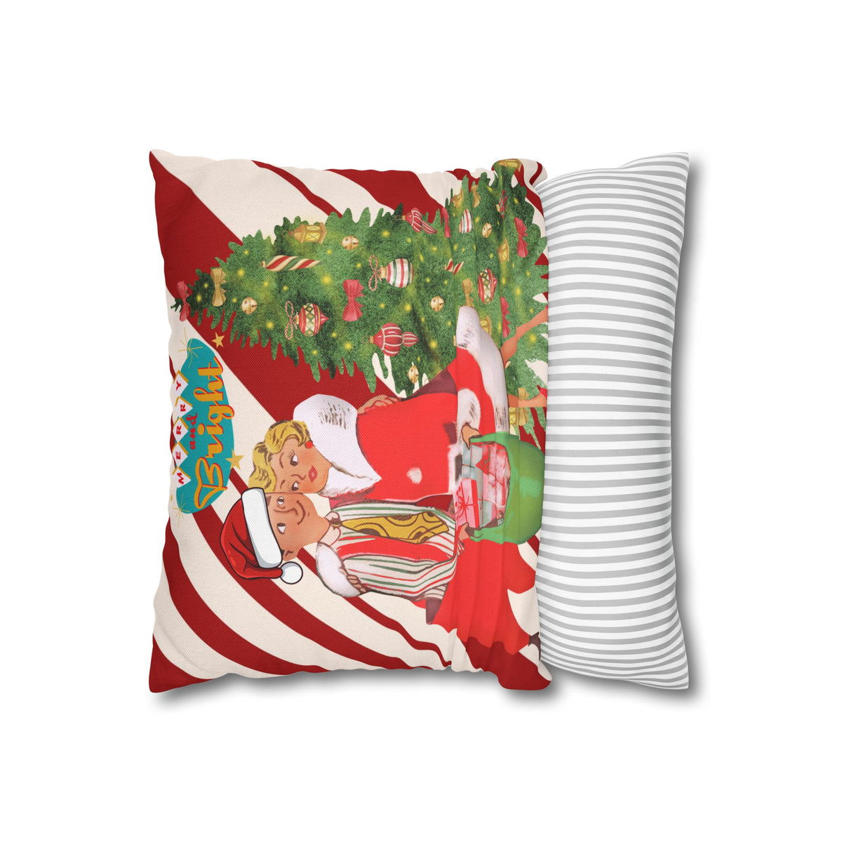 Retro Vintage Christmas Pillow Cover, Red And White Candy Cane Striped, Mid Century Modern Christmas Card Kitschy Holiday Throw - Mid Century Modern Gal