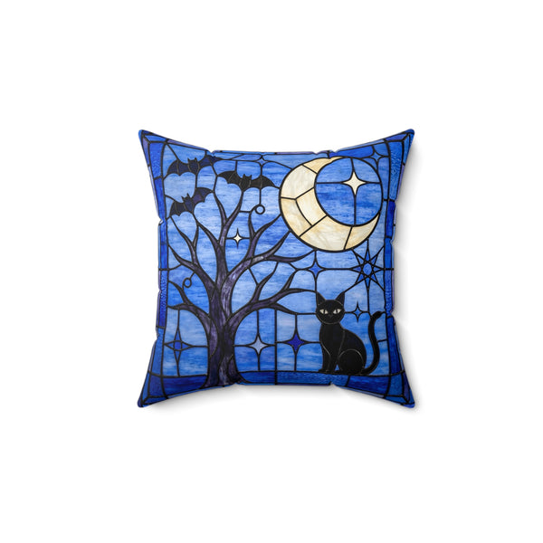 Halloween Stained Glass Style Night Sky Black Cat Pillow Cover and Insert