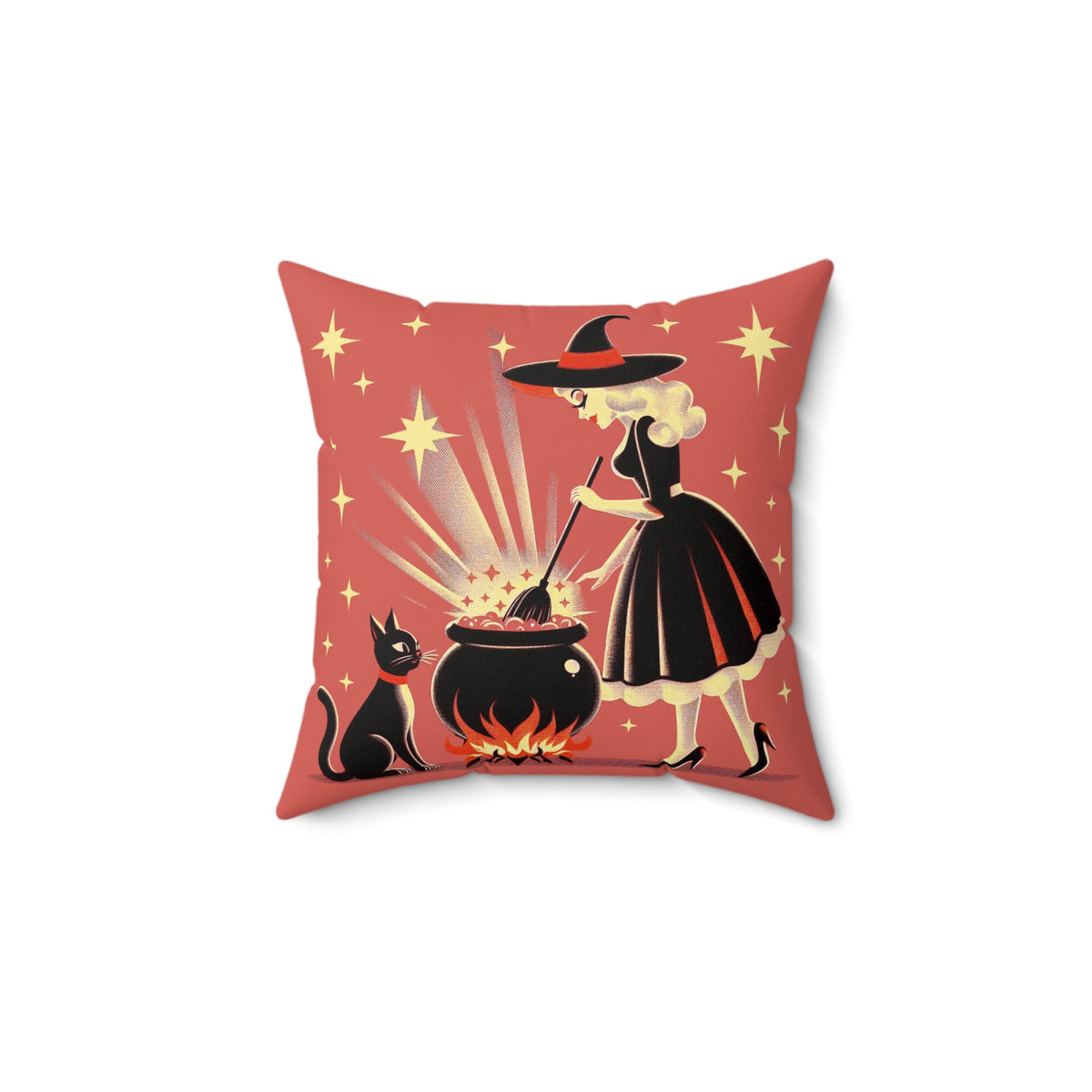 Witch's Brew Mid Century Modern Halloween Gothic Coral Pillow Cover and Insert - Mid Century Modern Gal