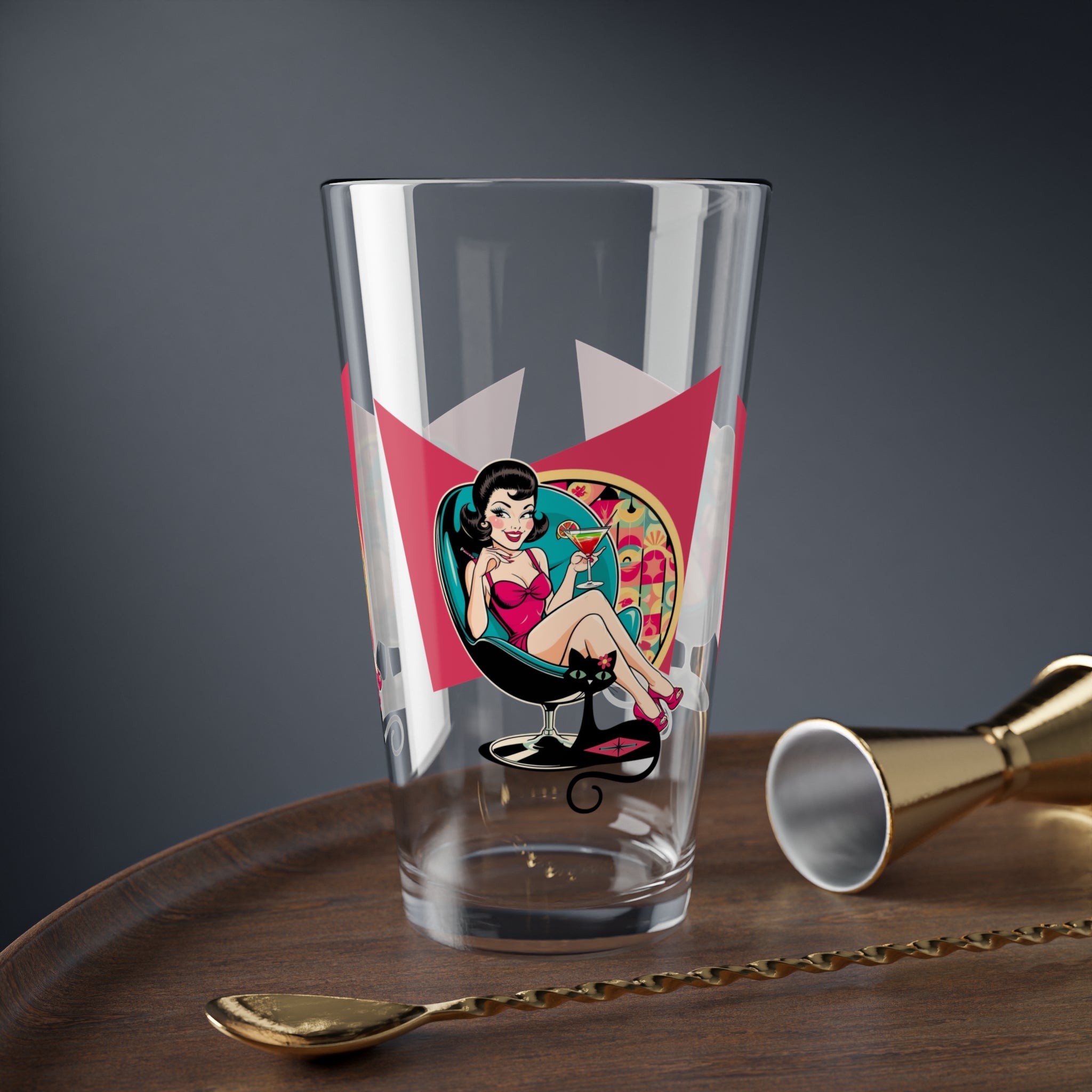 Mid Century Modern Gal Retro Cocktail Glass 16oz - Vintage Pin-Up Design - Mid Century Modern Gal