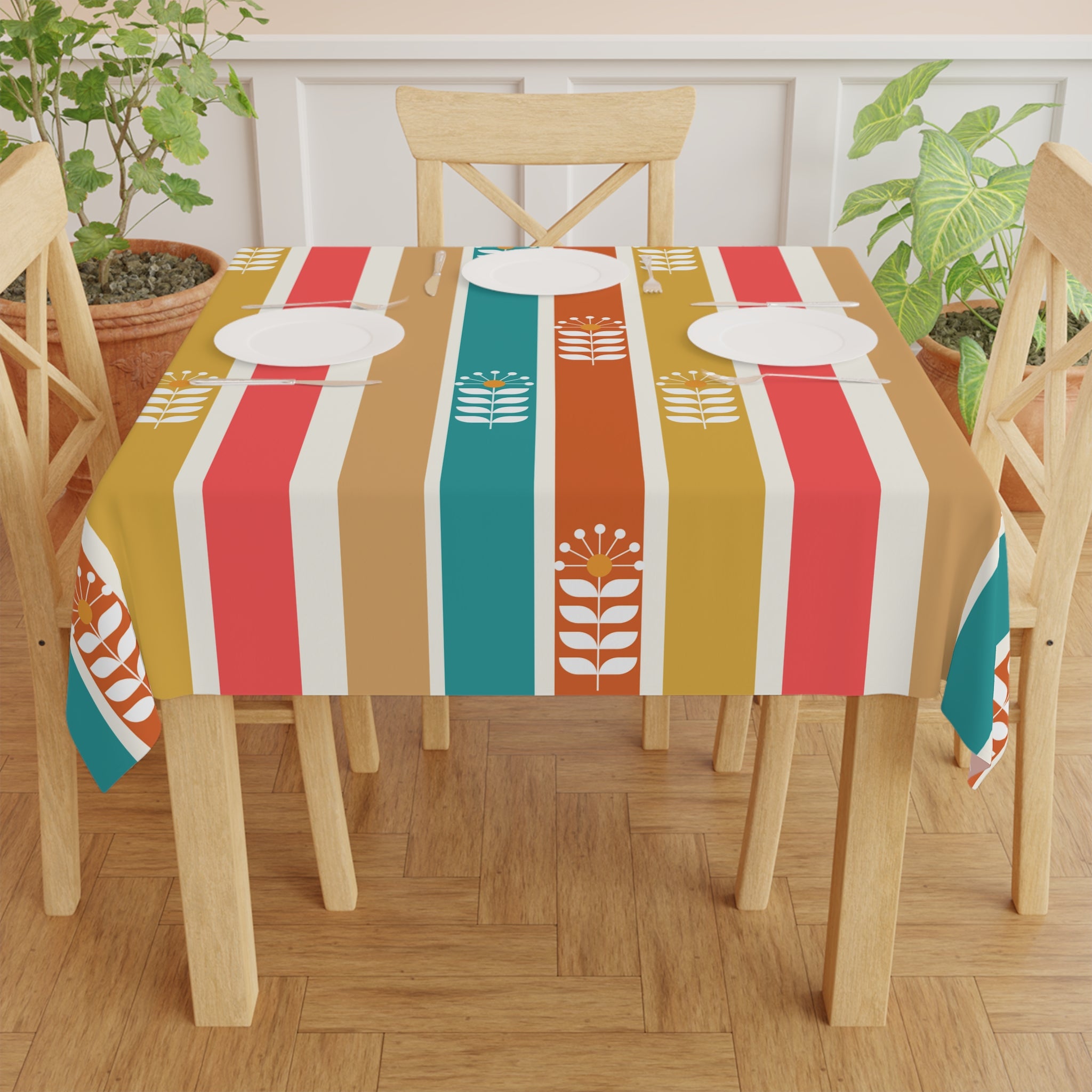 Retro Scandinavian Designed Spring Summer Vintage Floral Tablecloth - Mid Century Modern Gal