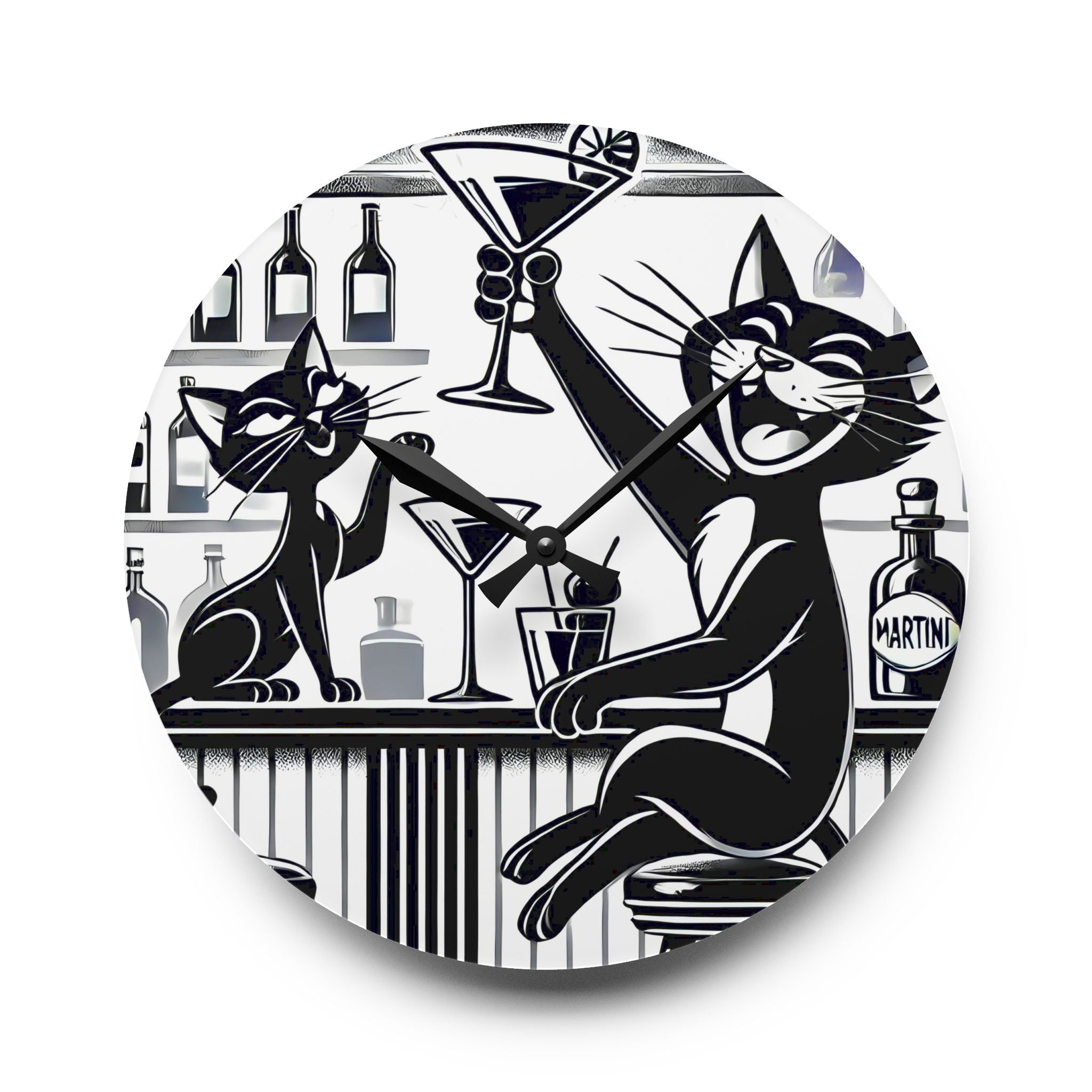 Atomic Cat Mid Century Modern Bar, Kitschy Quirky Mod Acrylic Wall Clock - Mid Century Modern Gal