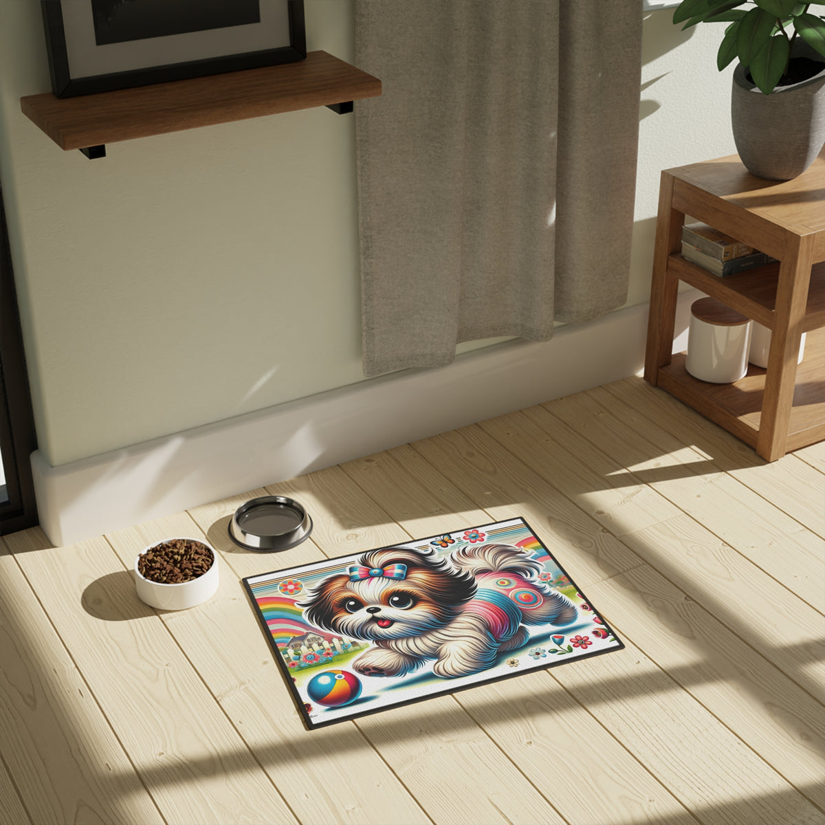 Retro Pet Mat, Shih Tzu Fun Funky Playful Pet Mat - Mid Century Modern Gal