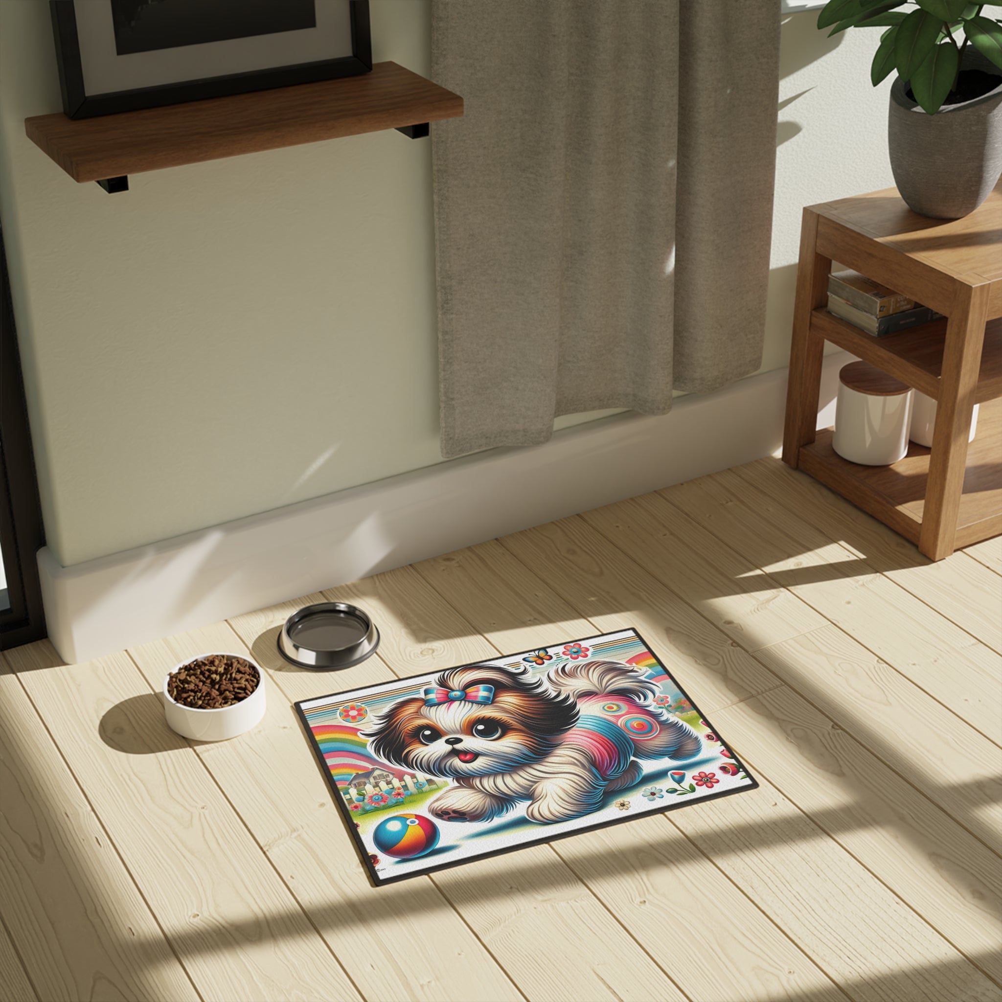 Retro Pet Mat, Shih Tzu Fun Funky Playful Pet Mat - Mid Century Modern Gal