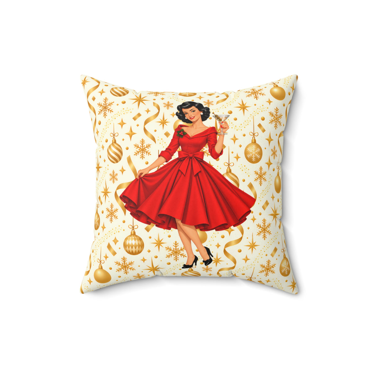 Mid Century Modern Christmas Martini Gal Pillow Insert and Cover
