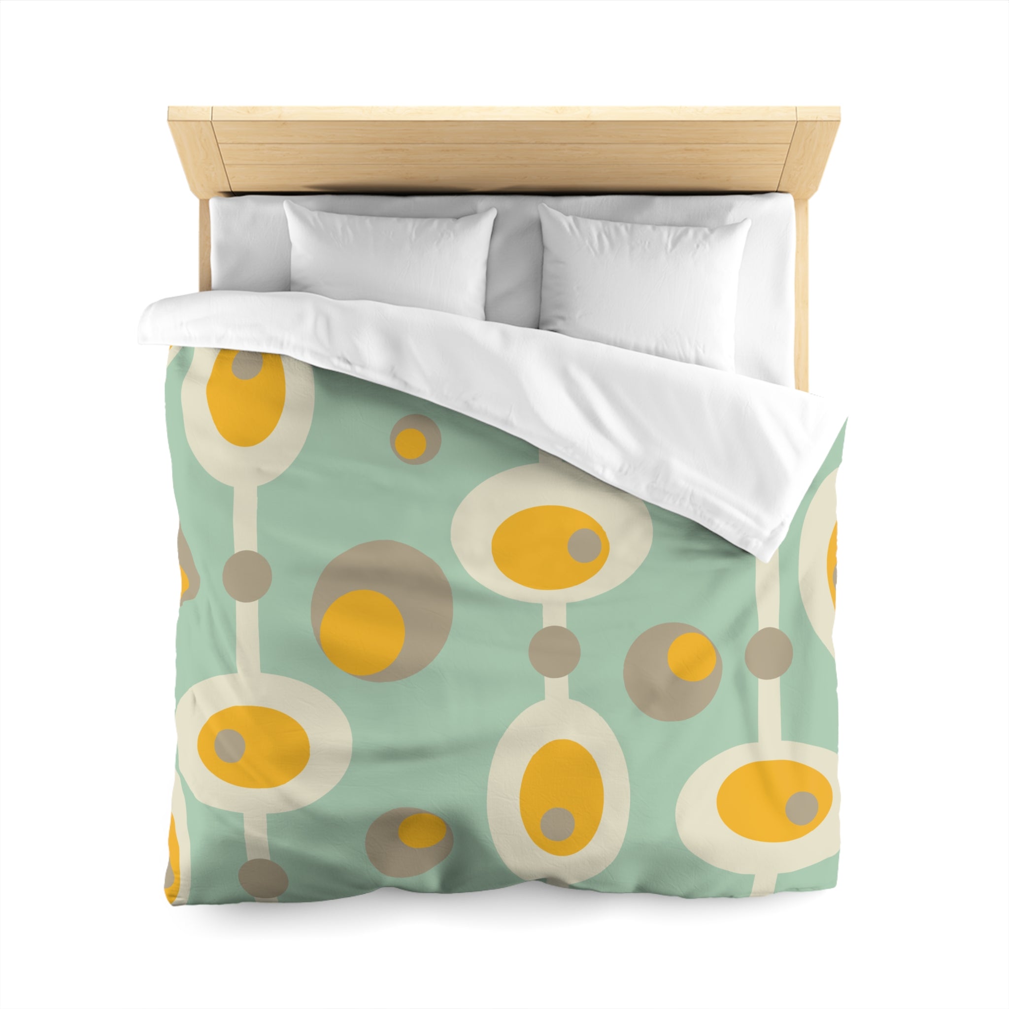 Mid Century Modern Bedding, Mustard Yellow, Gray, Creamy Beige Orbs, Mint MCM Retro Groovy Duvet Bedding Cover - Mid Century Modern Gal