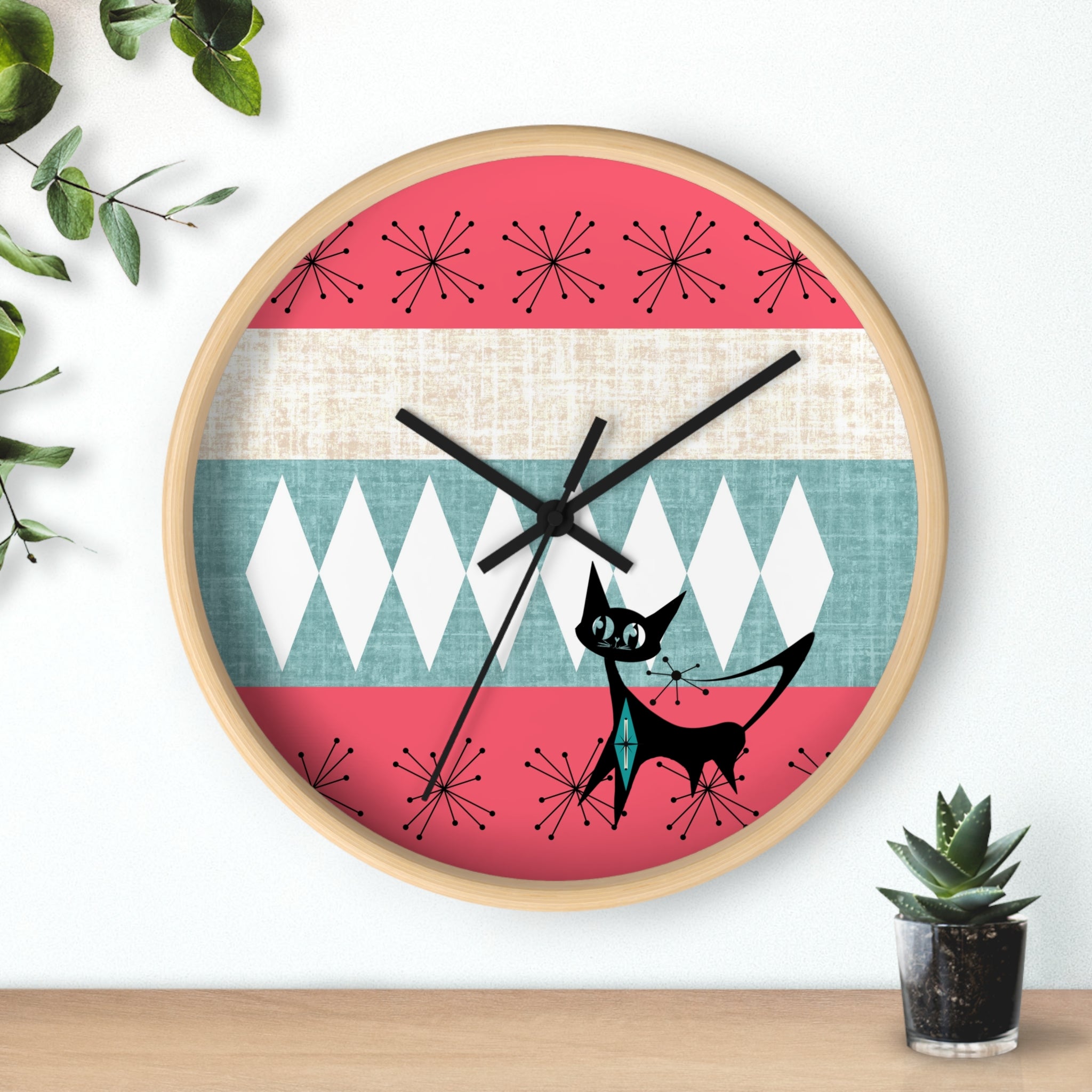 Atomic Cat, Mid Century Modern Retro Cat Wall Clock - Mid-Century Modern Timepiece - Mid Century Modern Gal
