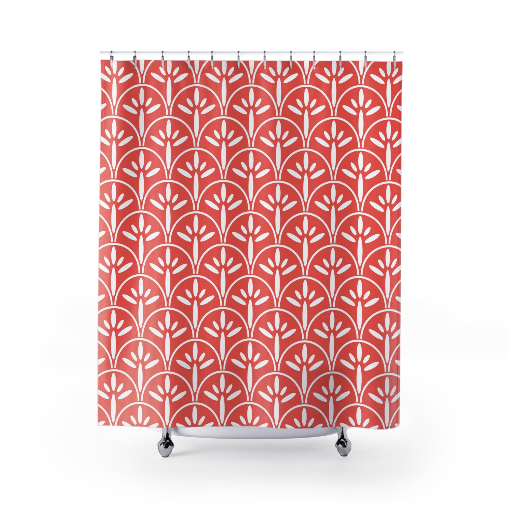 Art Deco Modern Coral Vibrant Floral Shower Curtain - Mid Century Modern Gal