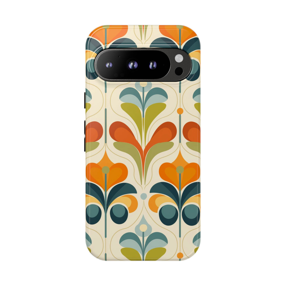 Mid Century Modern Scandinavian Floral, Orange Blue Green Tough Phone Case