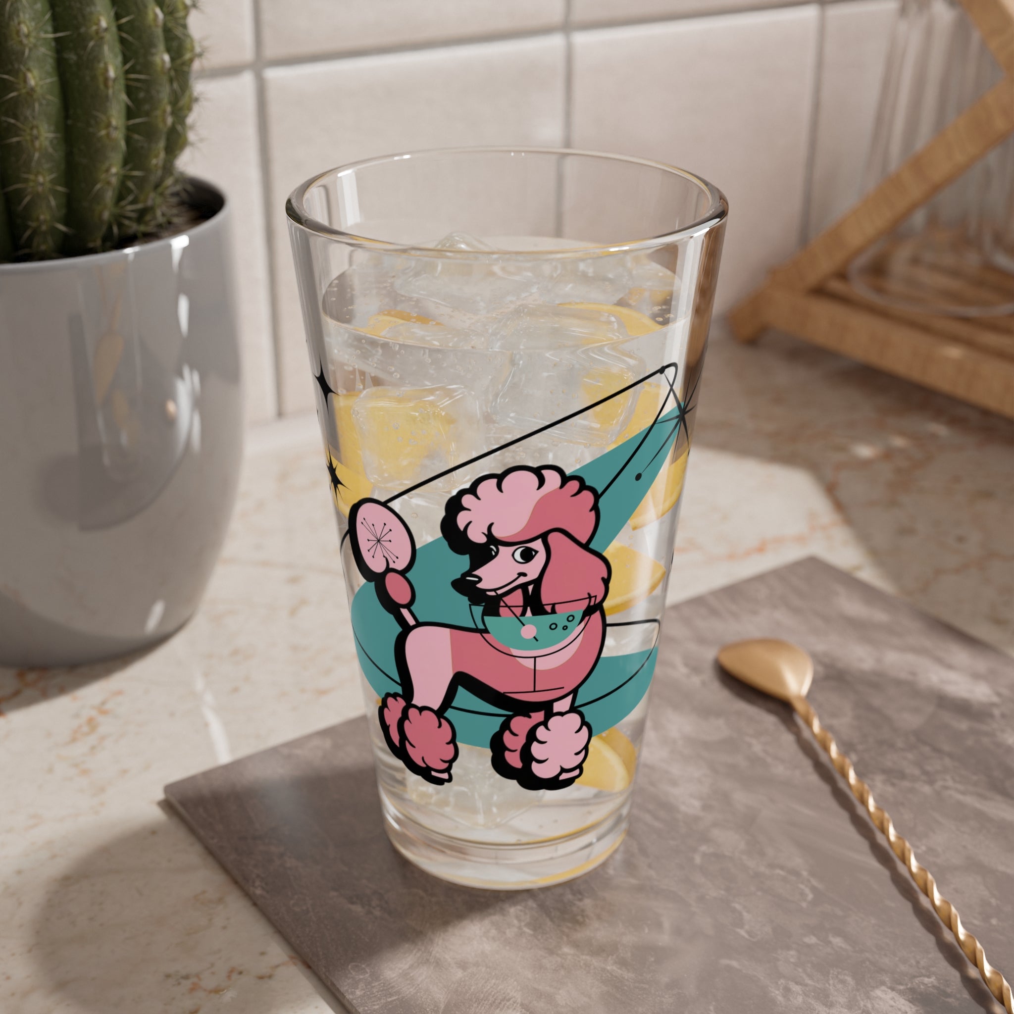 Mid Century Modern Barware Retro Poodle Mixing Glass - 16oz Cocktail Drinkware - Mid Century Modern Gal