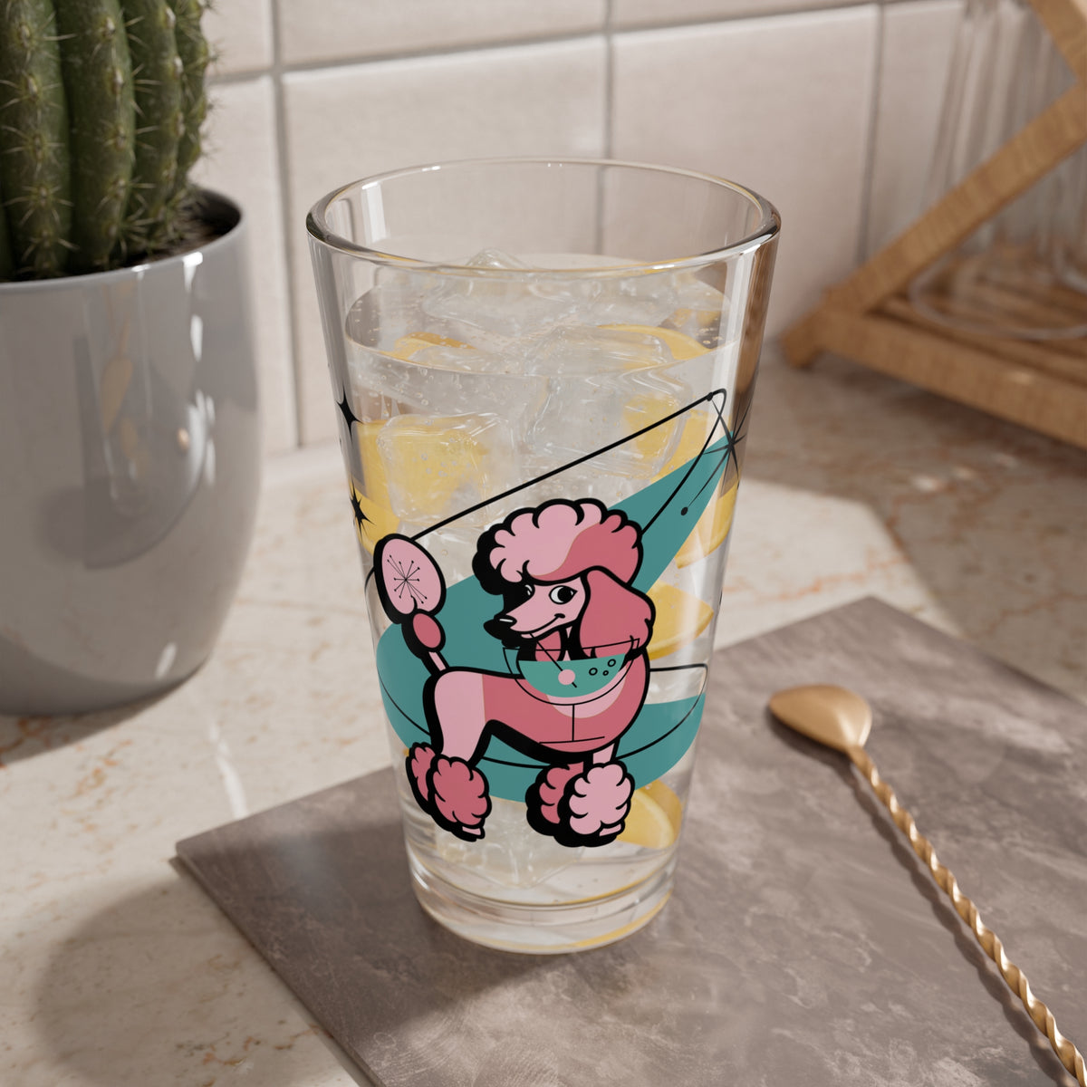 Mid Century Modern Barware Retro Poodle Mixing Glass - 16oz Cocktail Drinkware - Mid Century Modern Gal