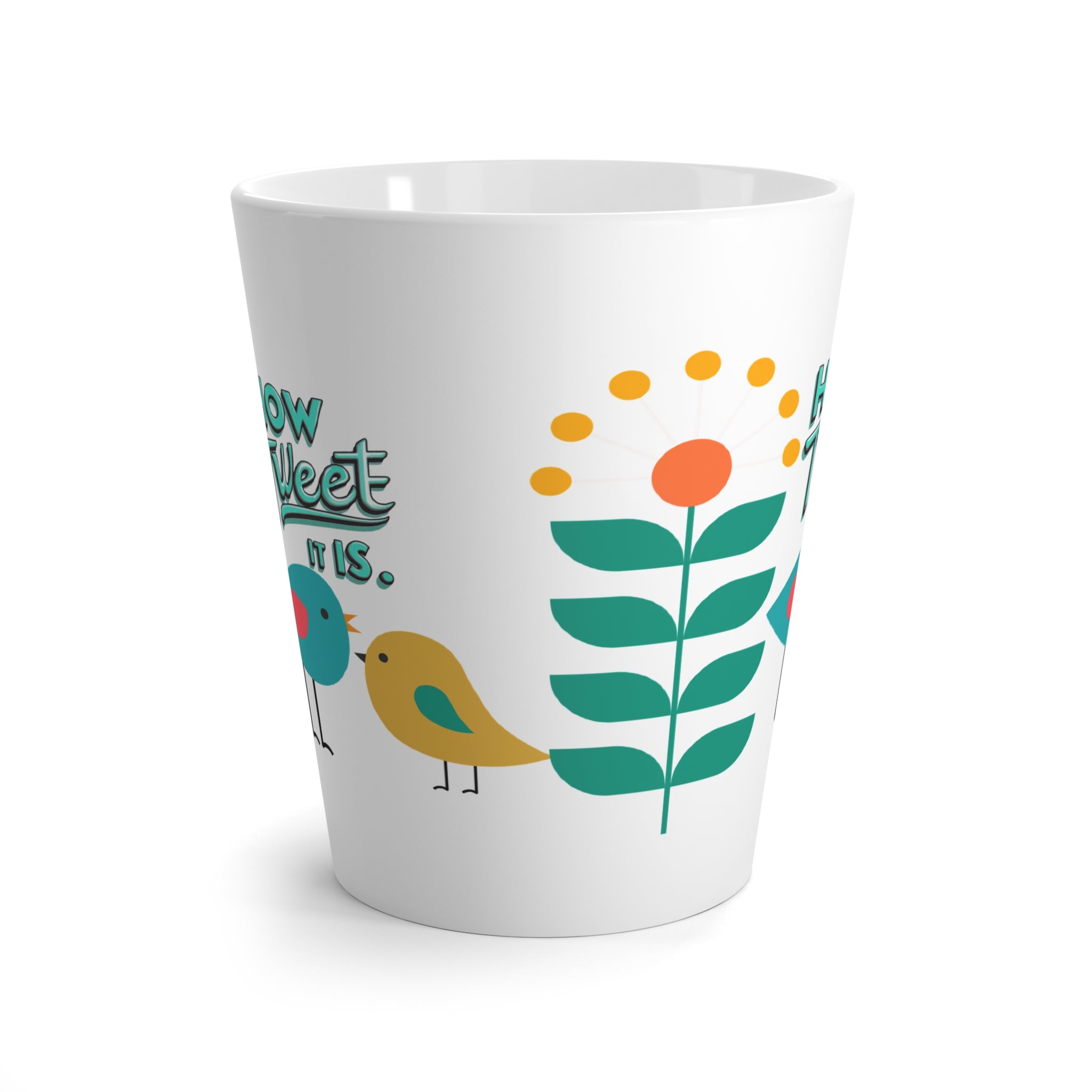 Retro Scandinavian Birds And Floral How Tweet It Is Cheerful Latte Mug - Mid Century Modern Gal
