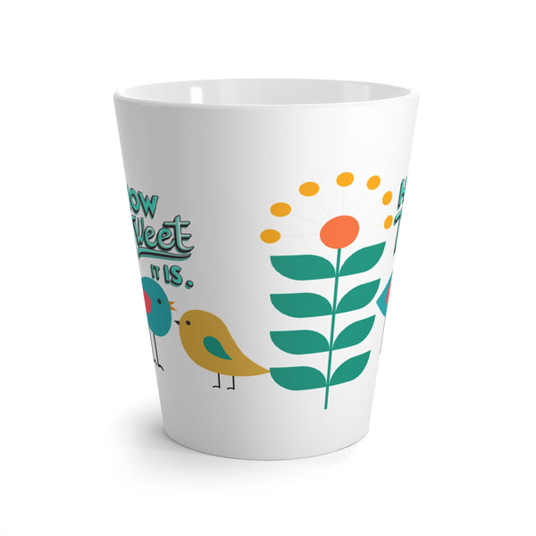 Retro Scandinavian Birds And Floral How Tweet It Is Cheerful Latte Mug